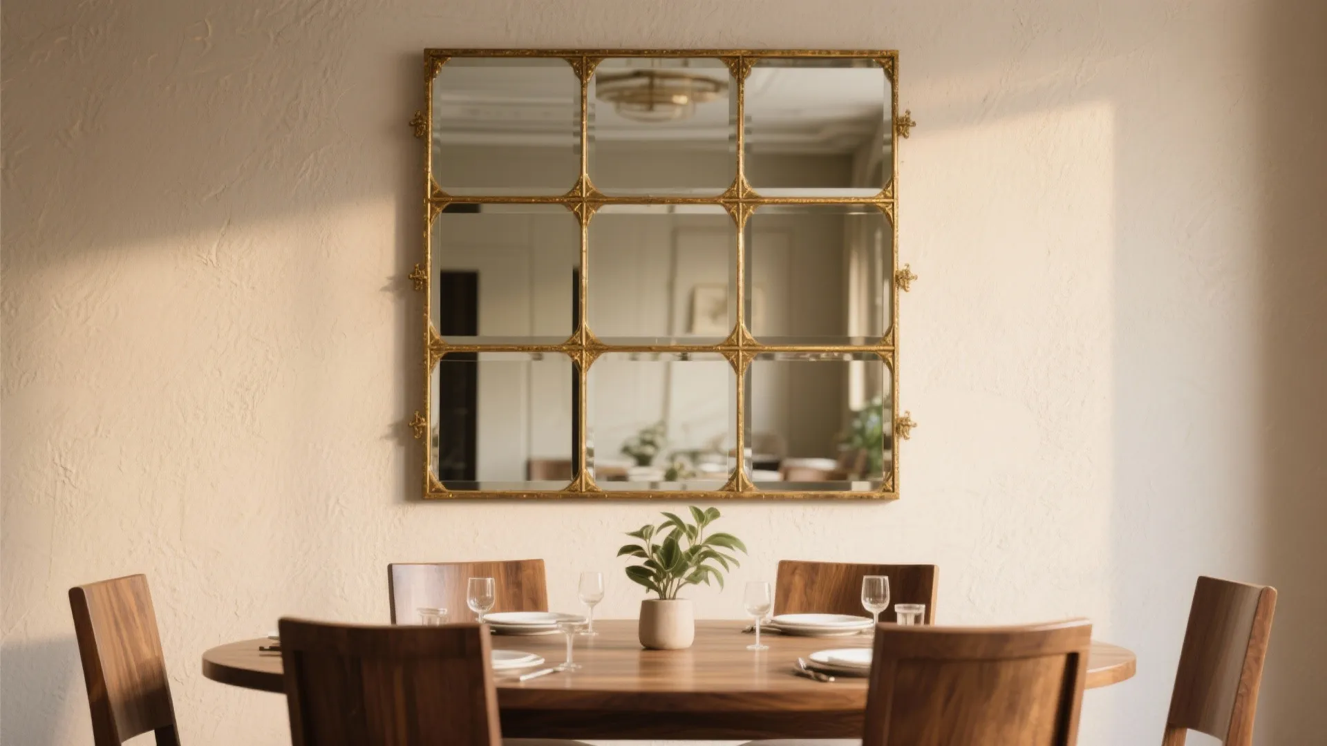 Antique Brass Grid Mirror for Texture and Rhythm