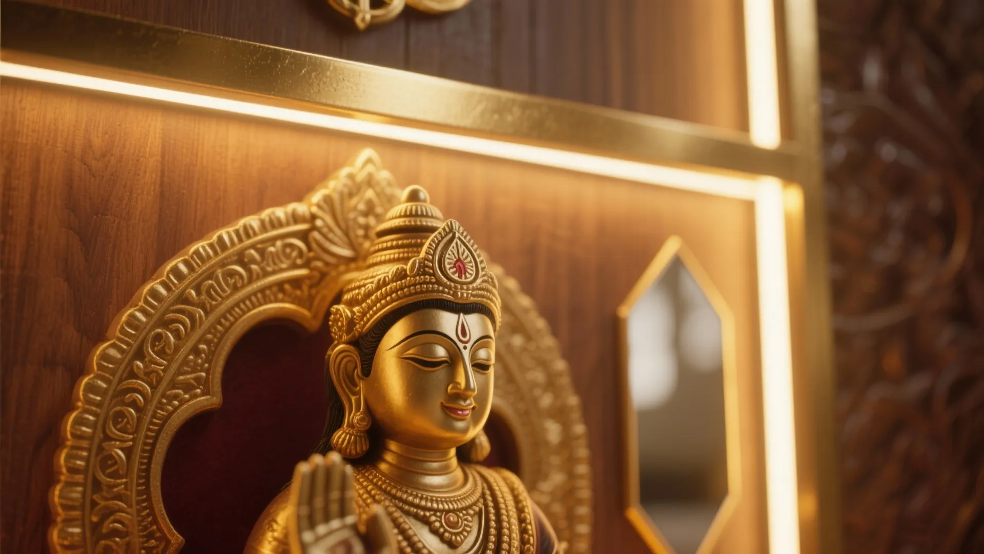 Luminous Backdrops: Brass, Mirrors, and Gentle Lighting