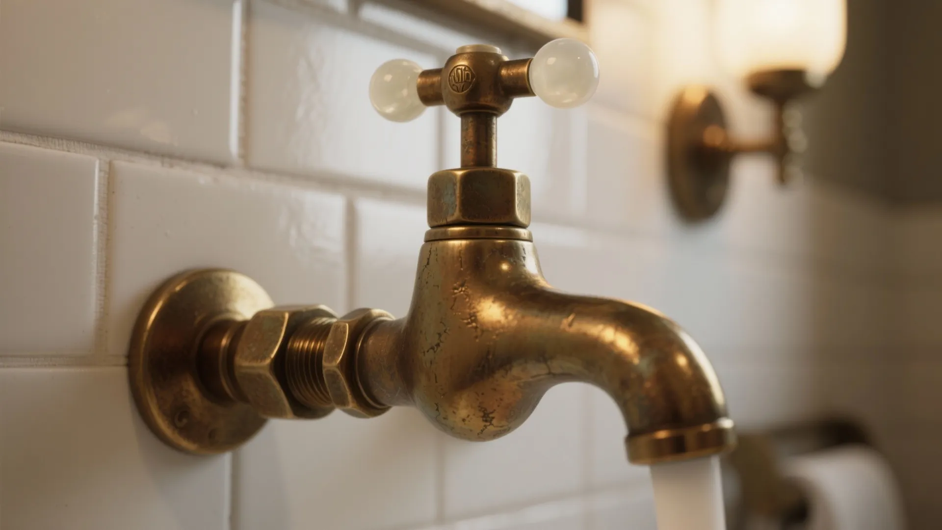 3. Brass hardware and vintage lighting