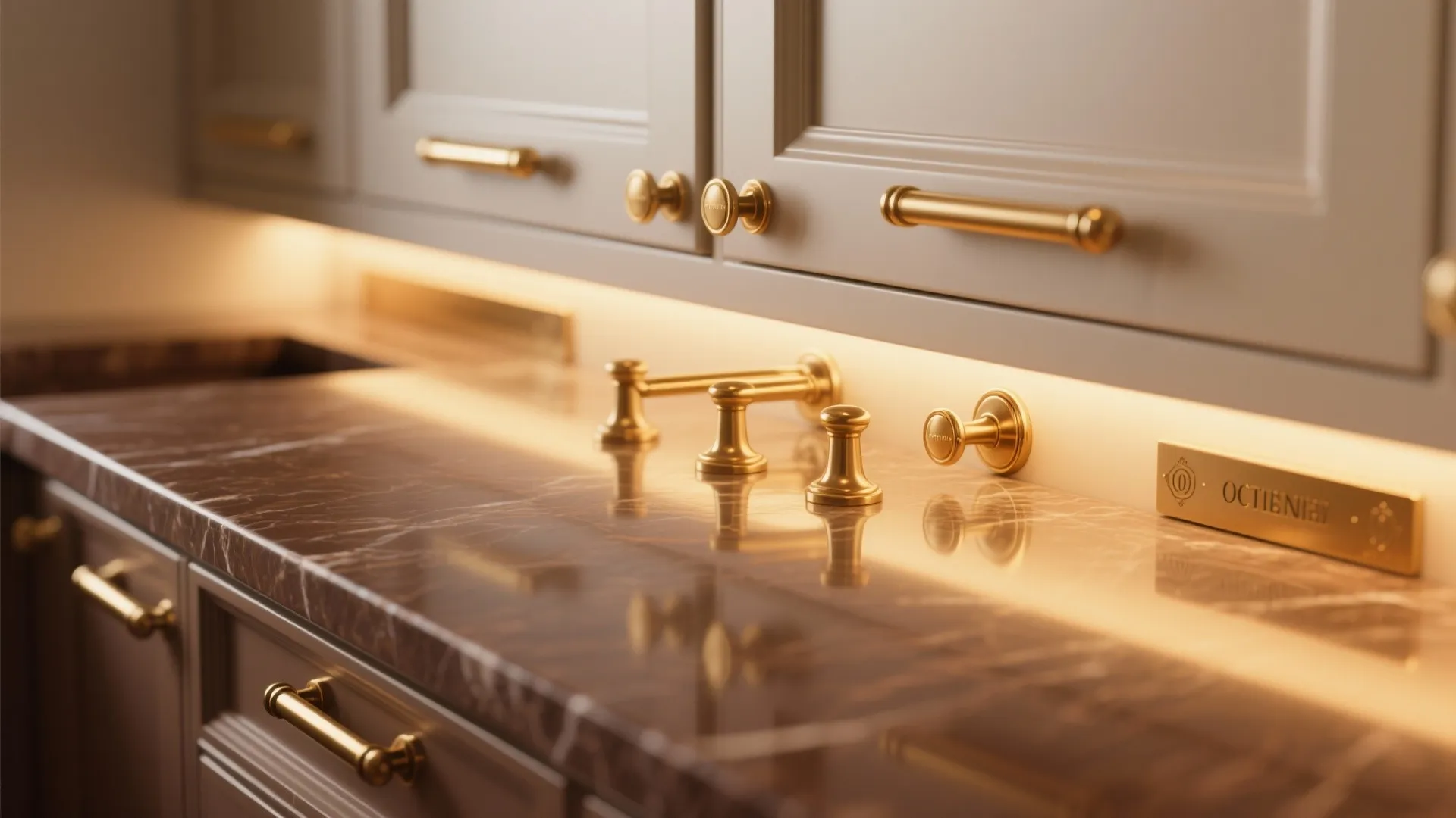 3. Brass Hardware and Warm Lighting for a Luxe Touch
