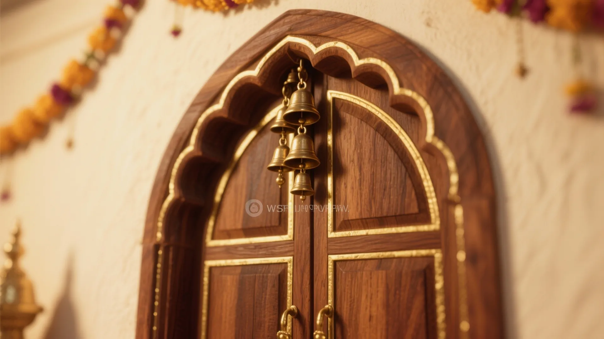 Teak With Brass Inlay, Bells, or Temple Arches