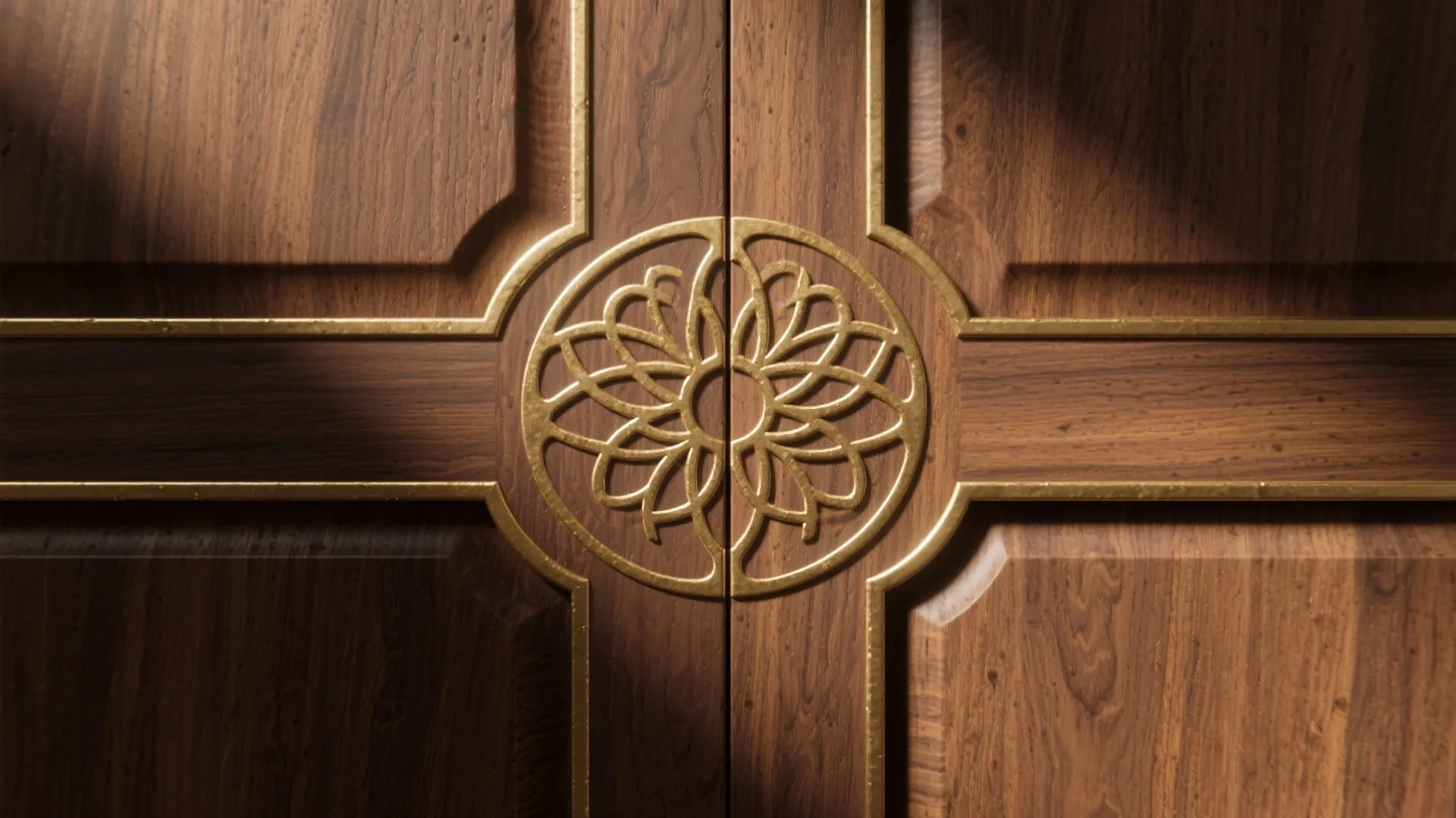 Brass Inlay and Solid Wood Double Doors