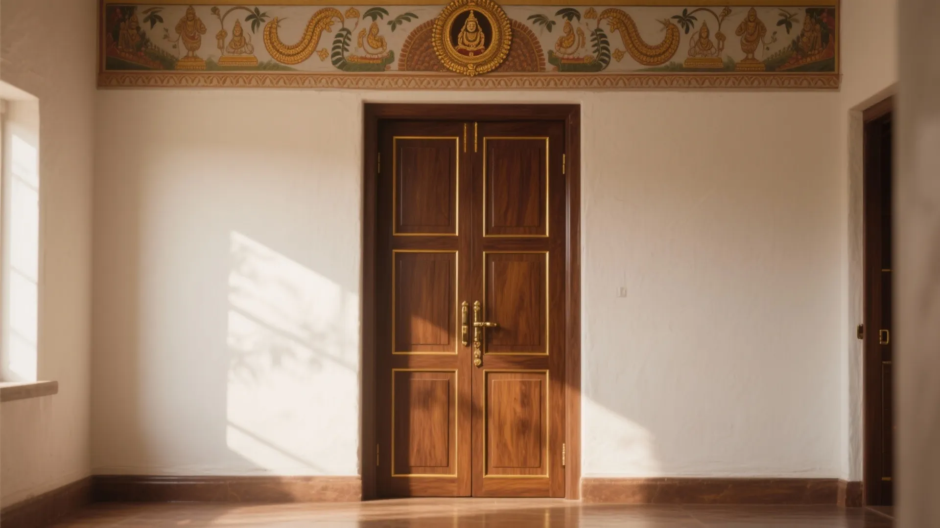 Brass-Inlaid Temple Panels with Kerala Mural Accents