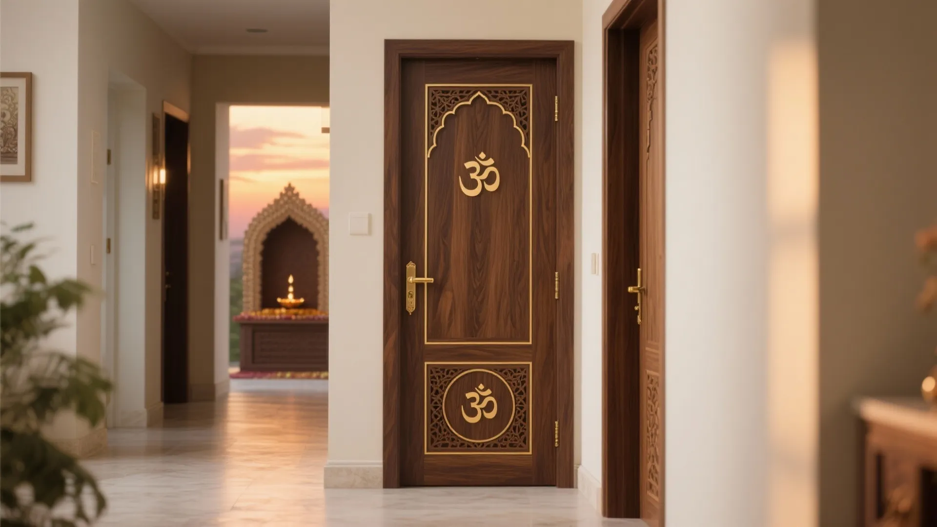 Carved Plywood with Veneer and Brass Inlay