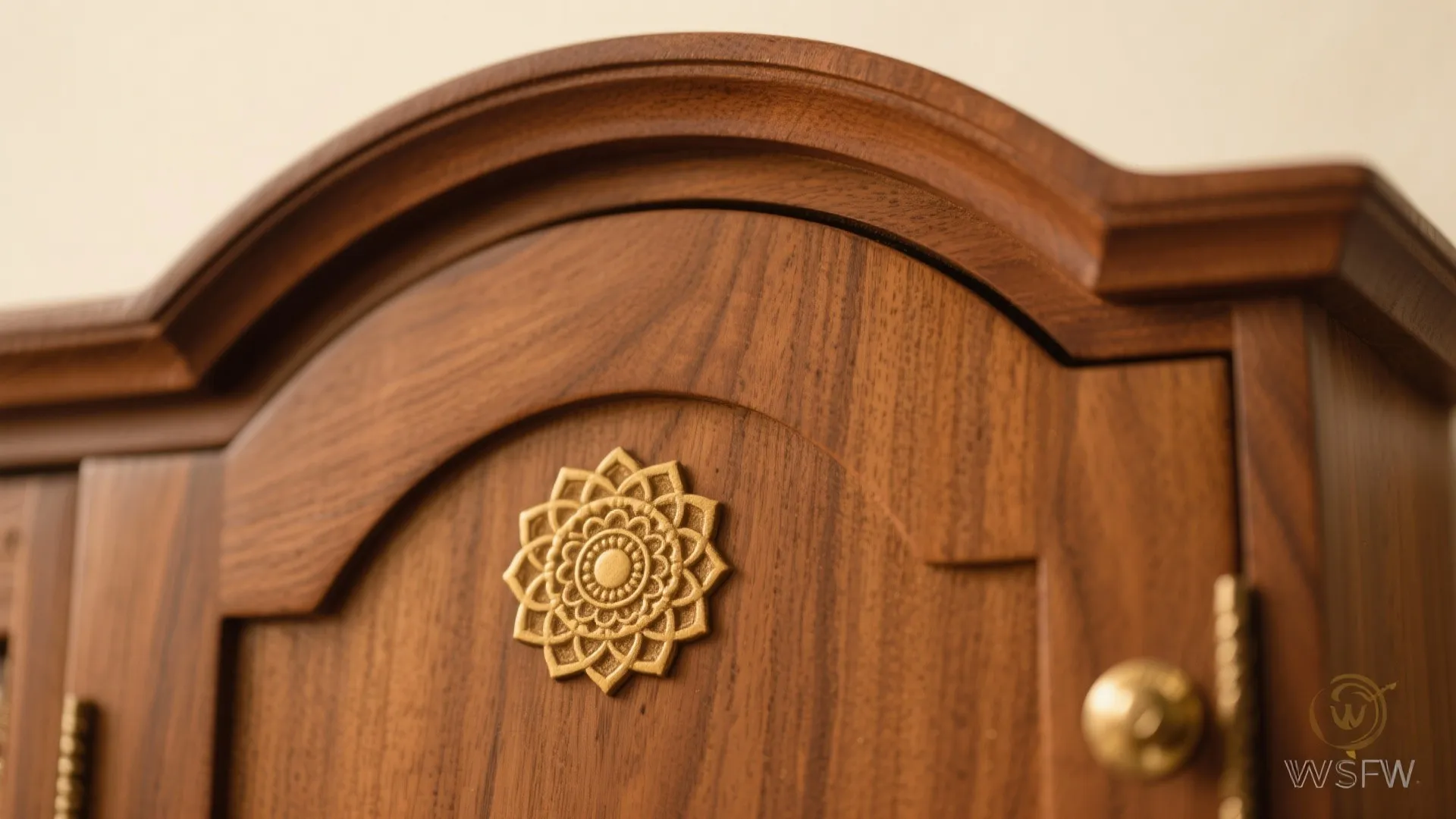 Solid wood panels with brass inlay or a gentle arch