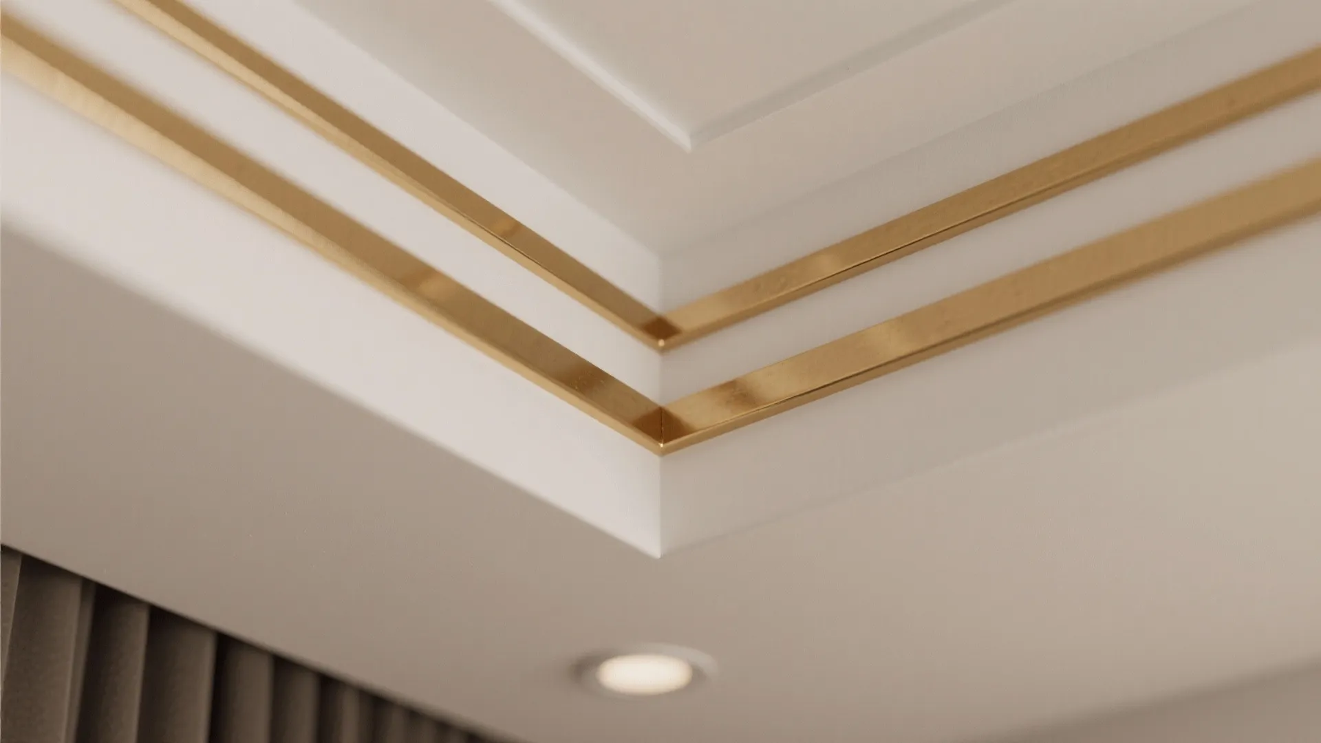Detailed interior design drawing showing white ceiling with two golden metal lines for modern decoration