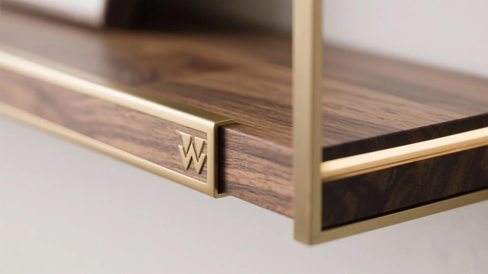 Corner pooja shelf with vertical brass accents