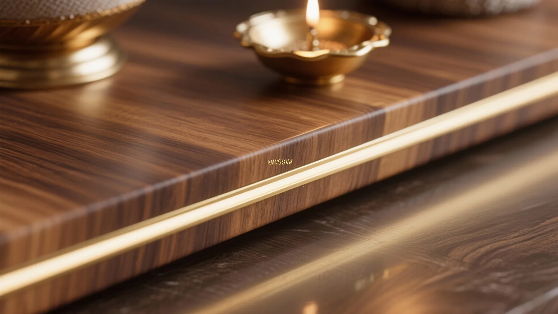 Minimal wood-and-brass altar for calm focus