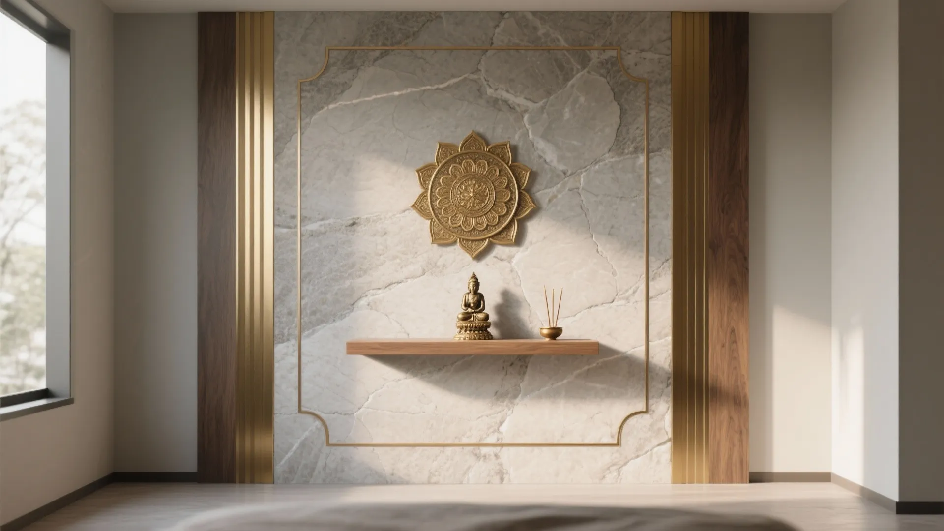 Brass Inlay Mandala and Stone Cladding