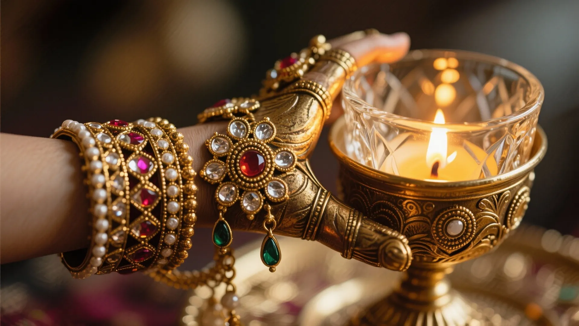 Handcrafted Brass with Kundan Glass for Cultural Warmth