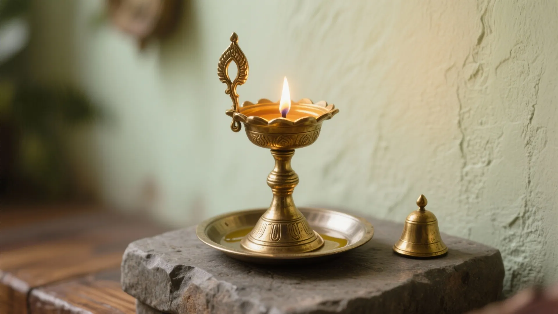 Brass Nilavilakku Centerpiece with Stone Plinth