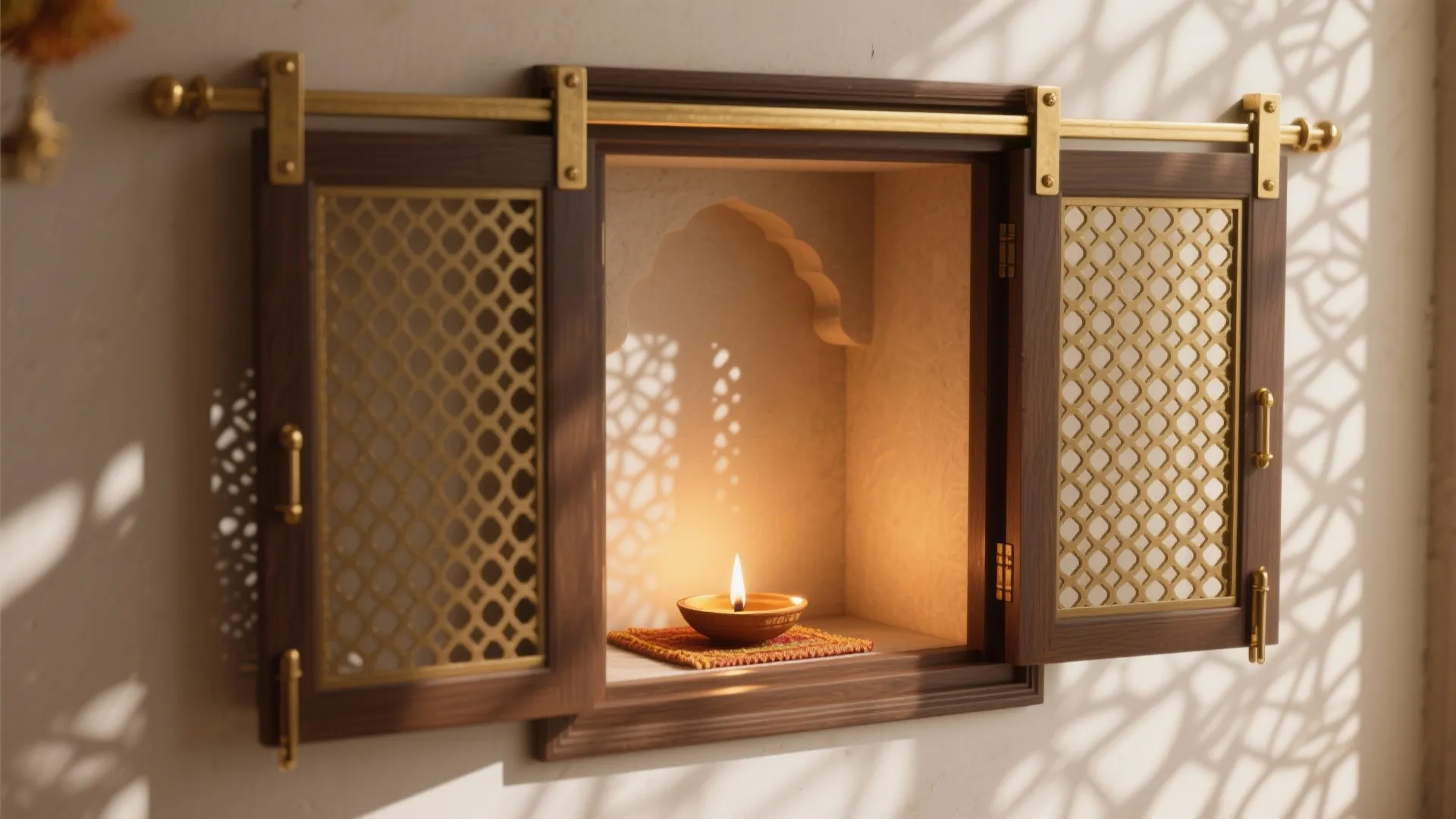 3) Brass lattice doors that slide and breathe