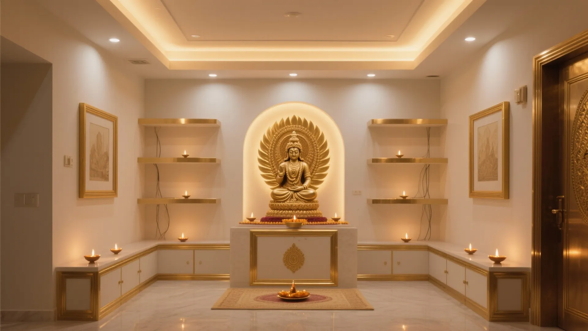 Gold-Toned Metal Accents and Soft Layered Lighting