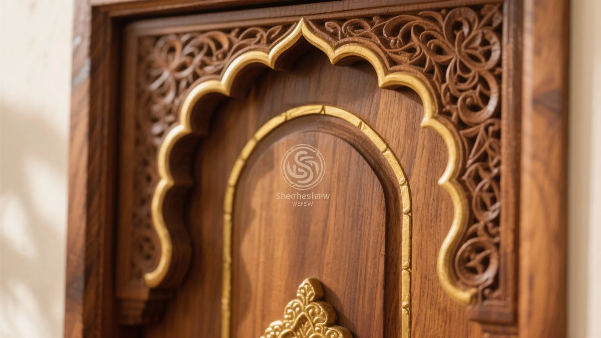 Carved Solid Wood with Brass Inlay
