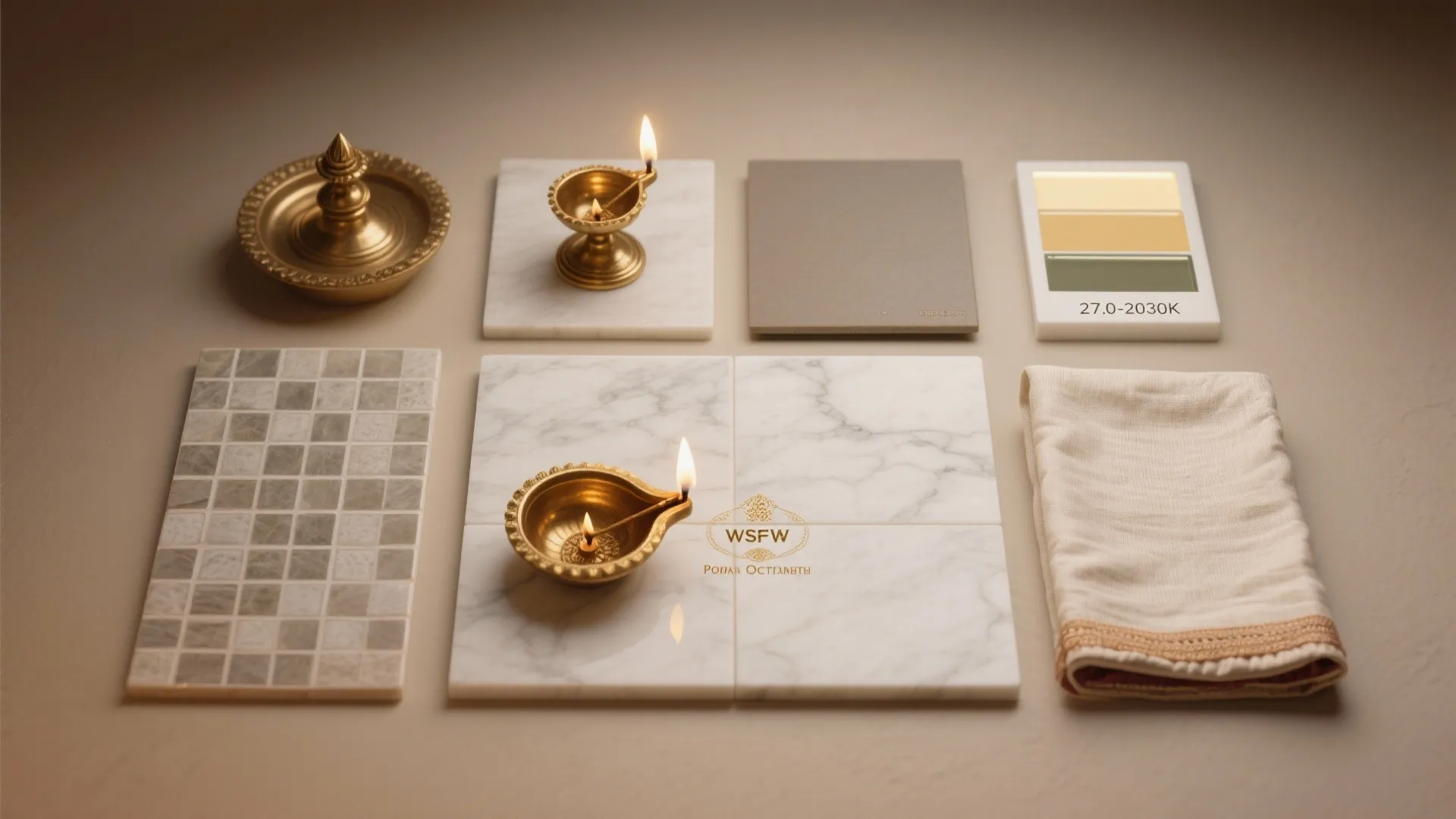 Material Palette: Brass Warmth, Marble Calm