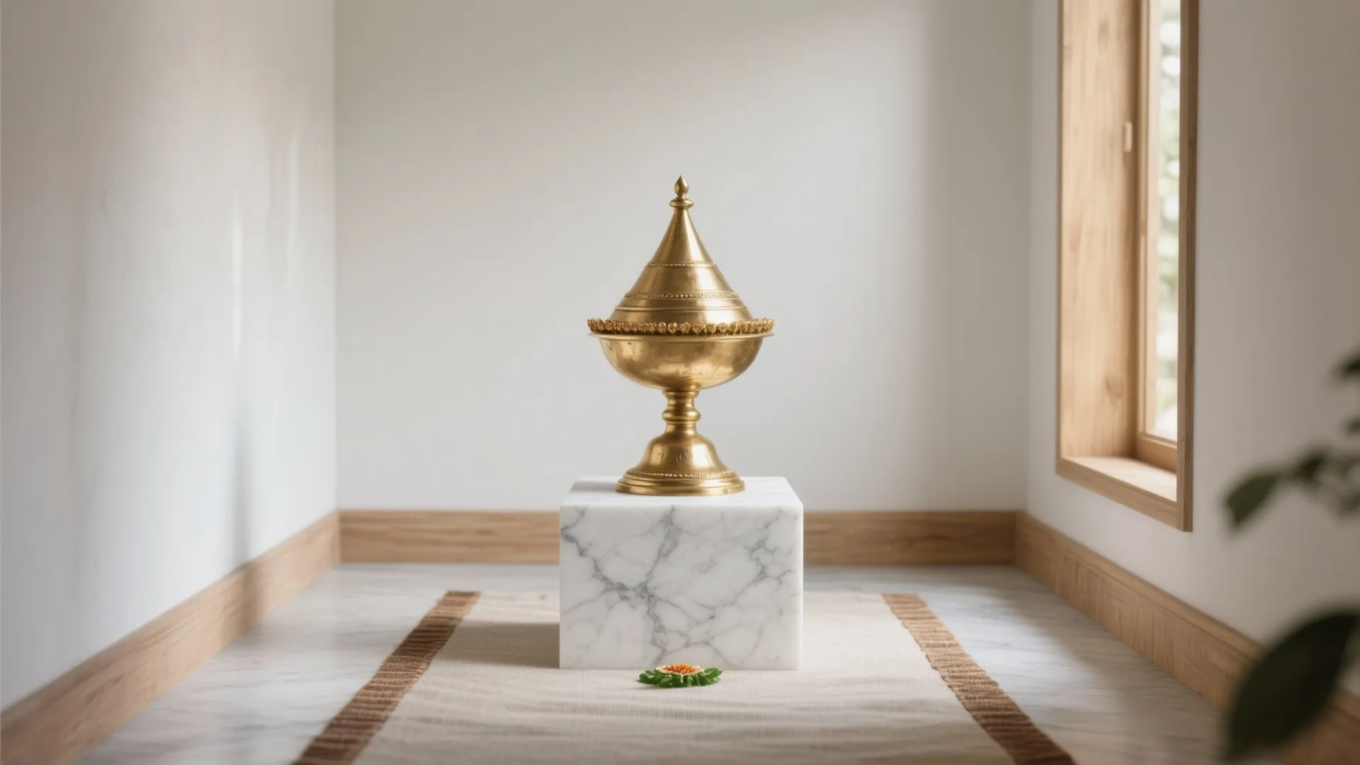 Brass Kalash on a Marble Plinth