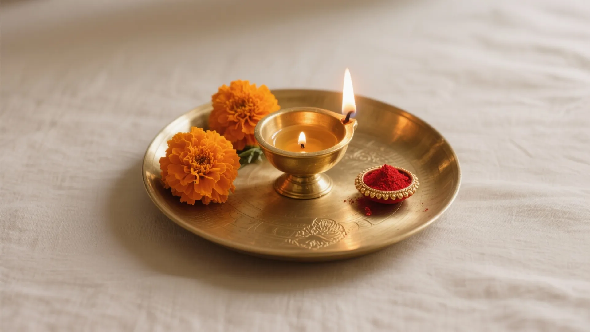 Minimal brass-and-marigold palette