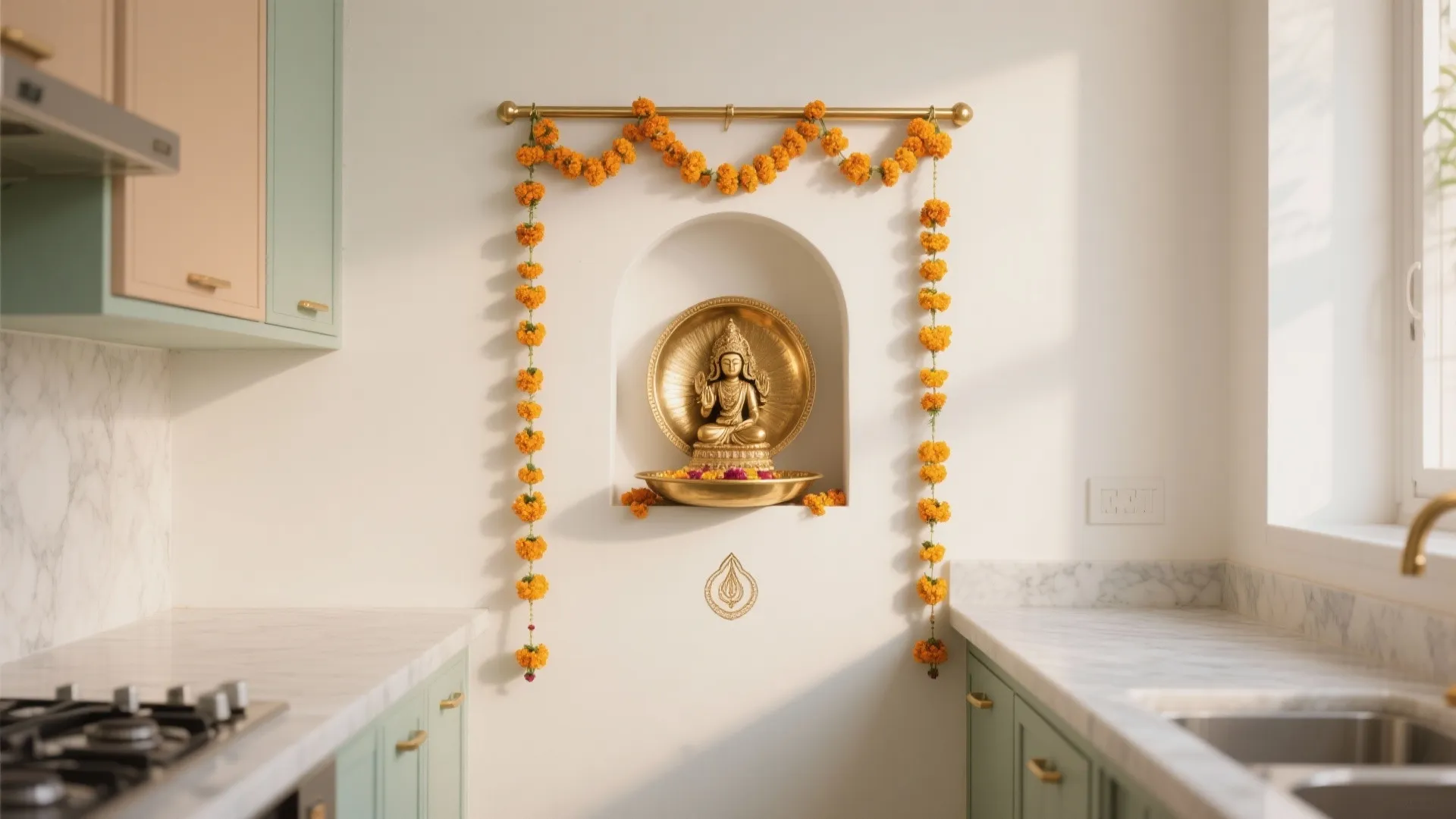 Minimalist brass-and-marigold backdrop