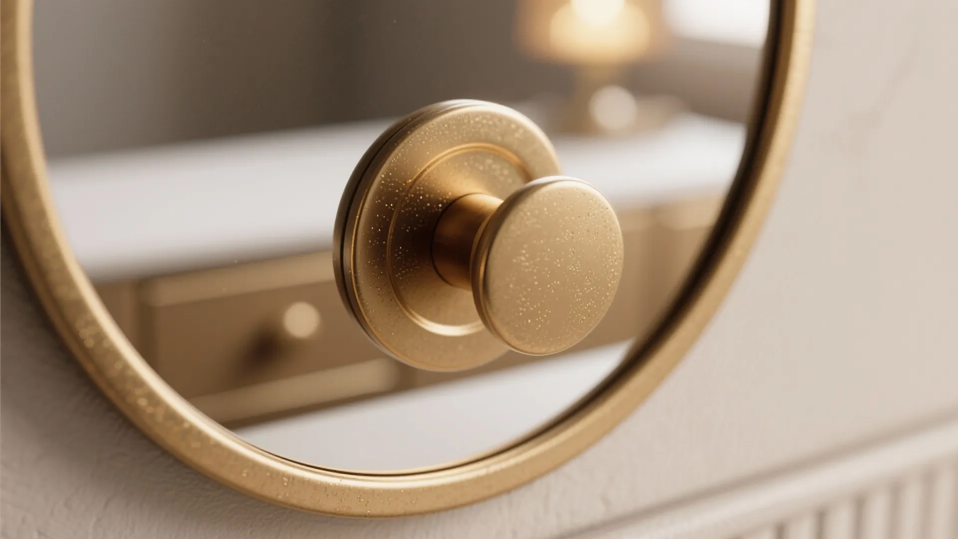 5. Simple brass hardware and rounded mirrors