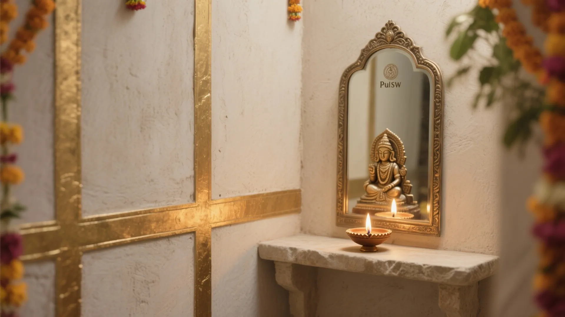 Brass Strips and Gentle Mirror Accents for Ritual Glow