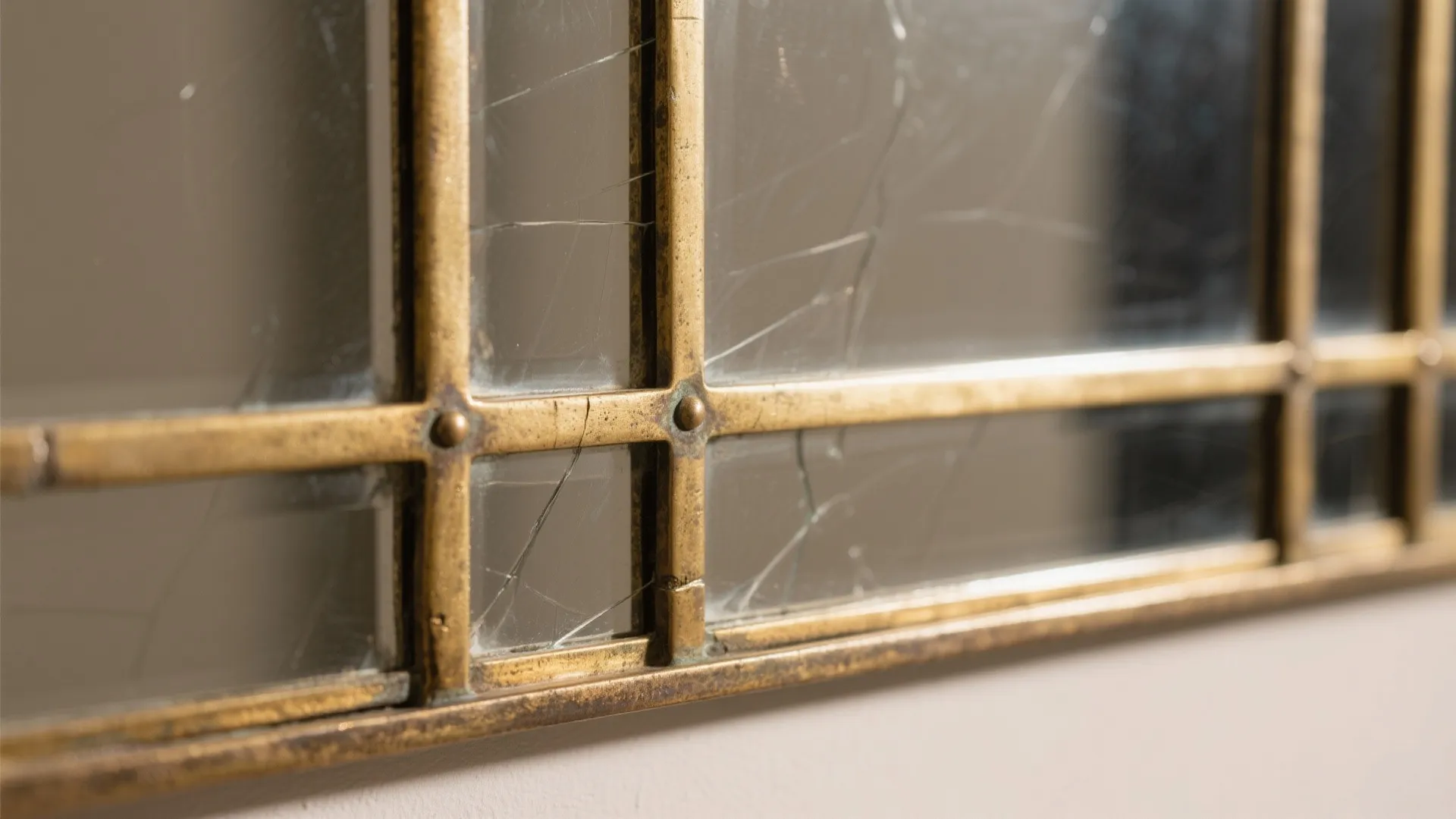 Antique Brass Grid Mirror for Texture and Rhythm