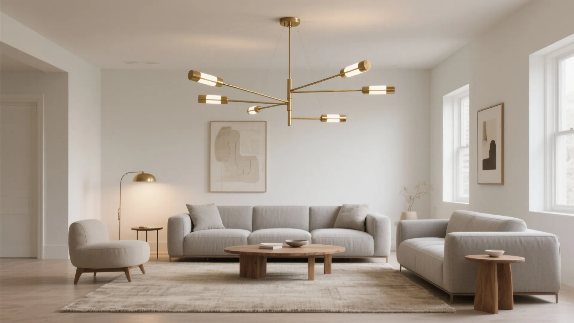Minimalist brass multi-arm chandelier