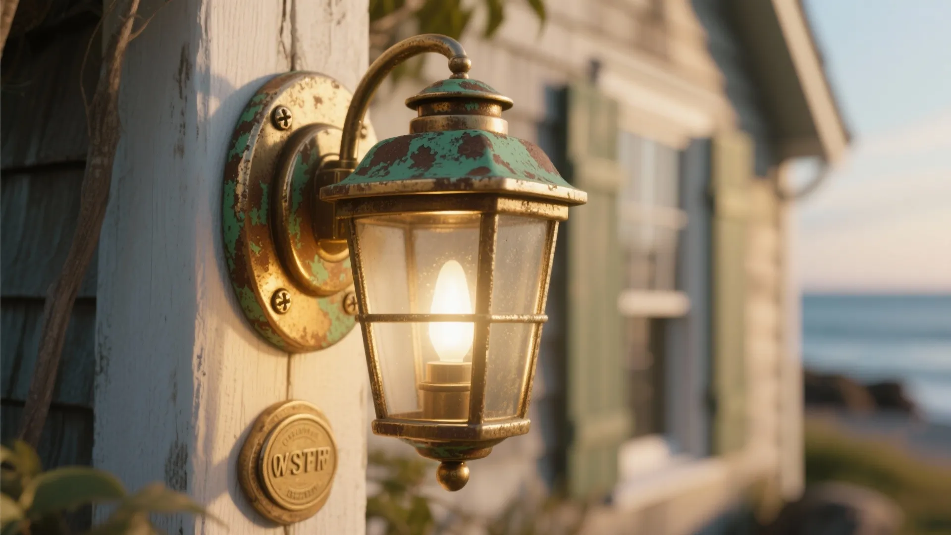 2. Brass Coach Lights with Patina