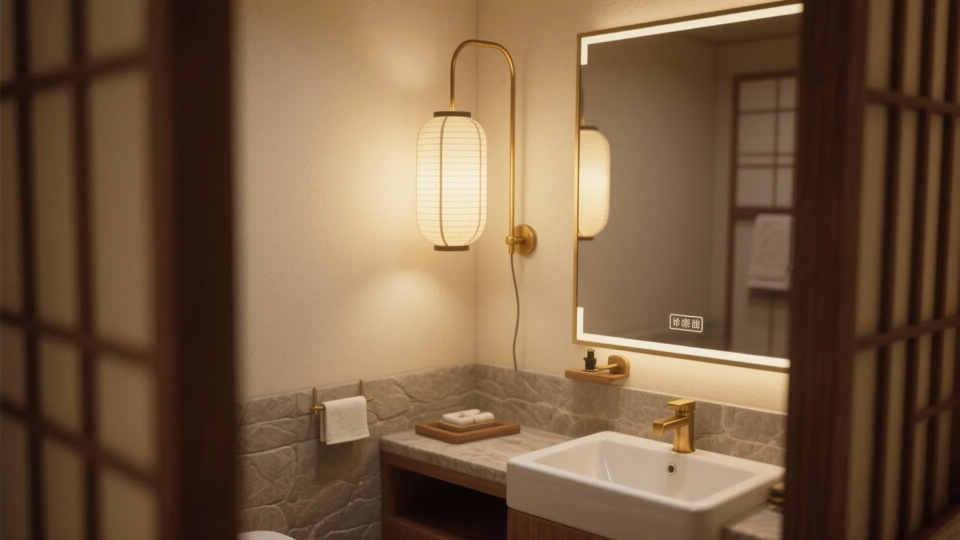 2. Minimal Brass Fixture with Rice Paper Shade