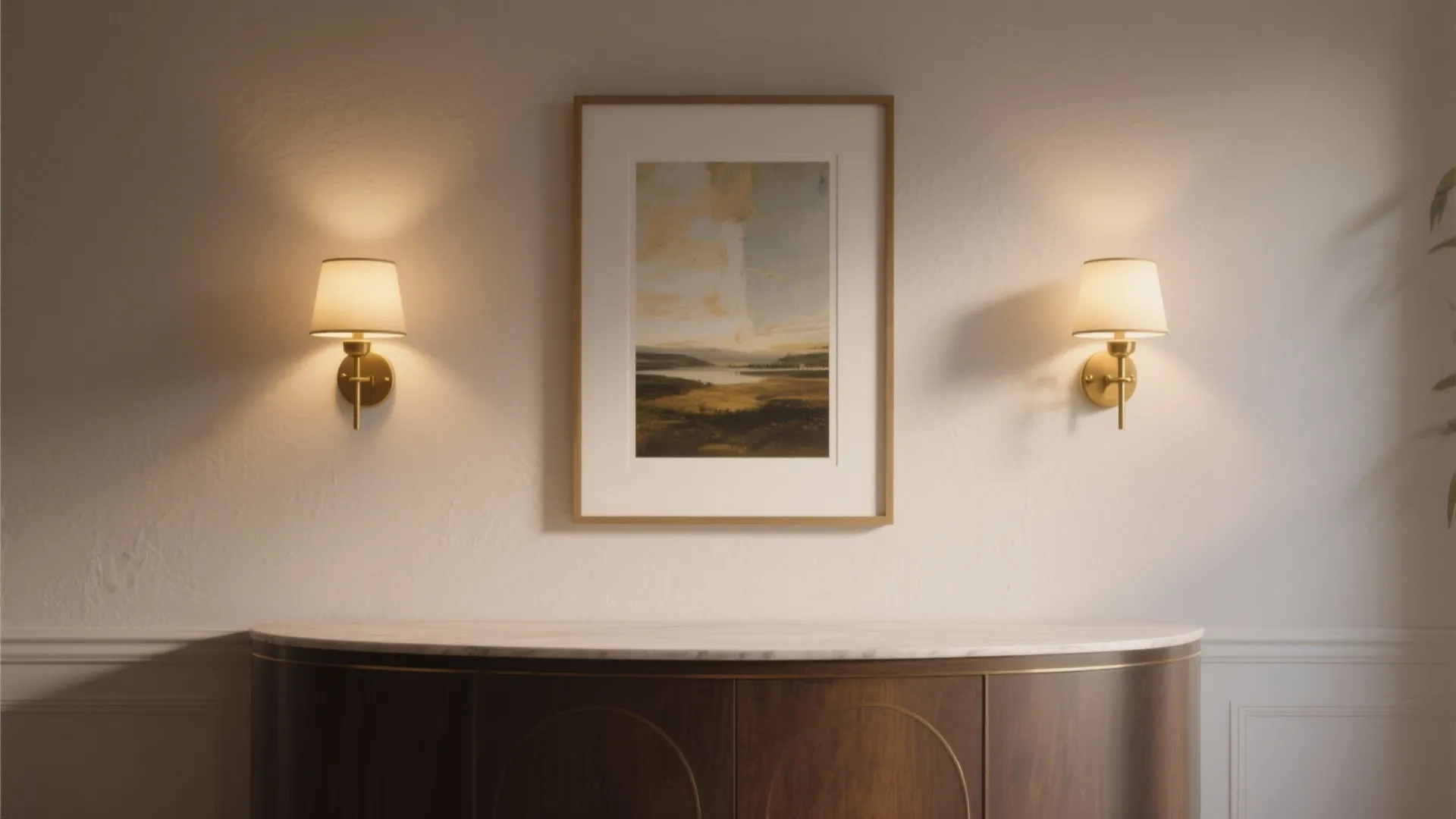 3. Use a brass sconce to frame artwork or a buffet