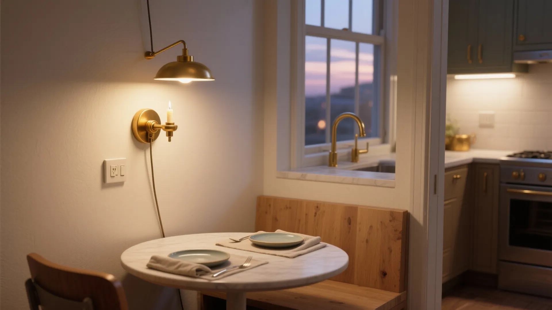 Warm Brass Plug-In Sconces for Dining Nook