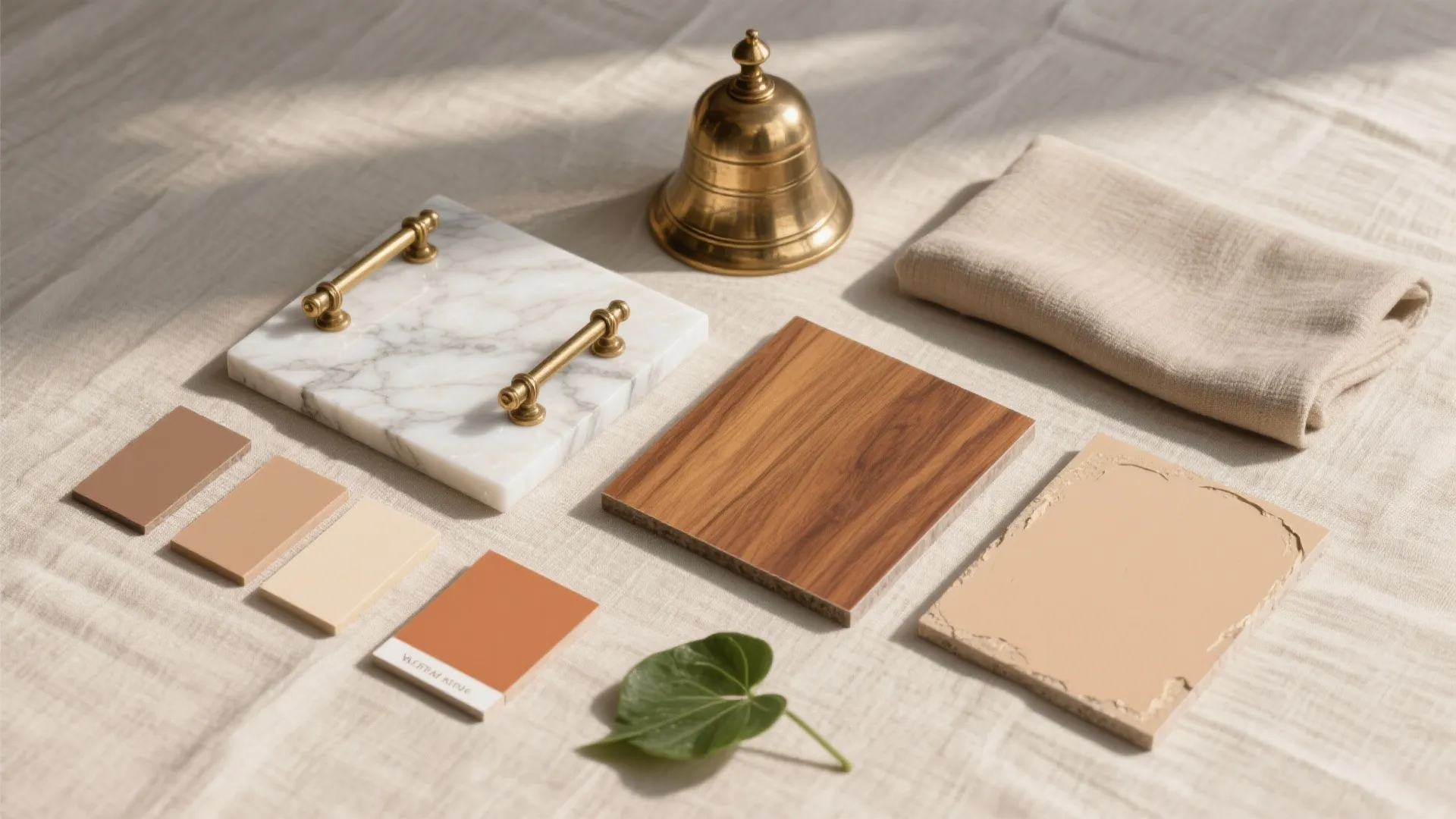 Warm brass, natural stone, and soft neutrals