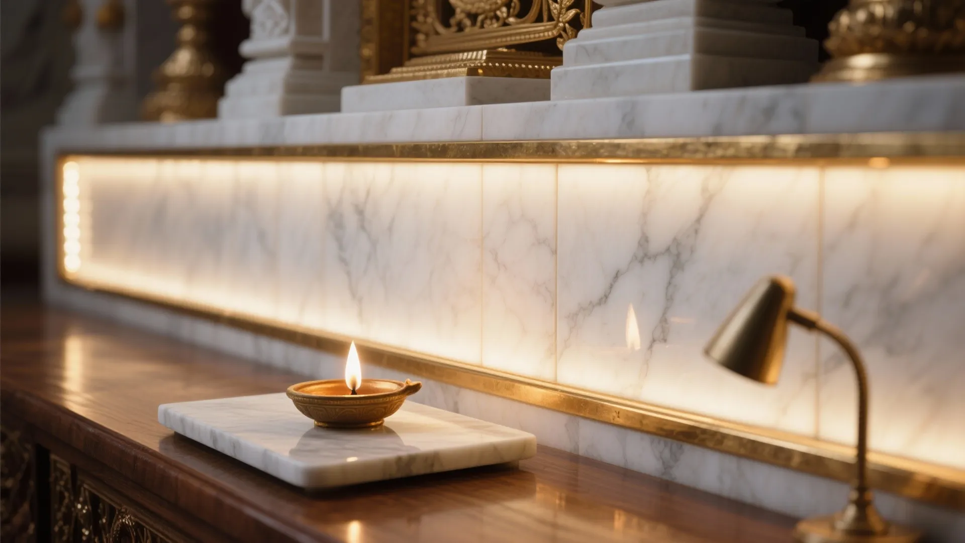 Brass and Stone Accents with Layered Lighting