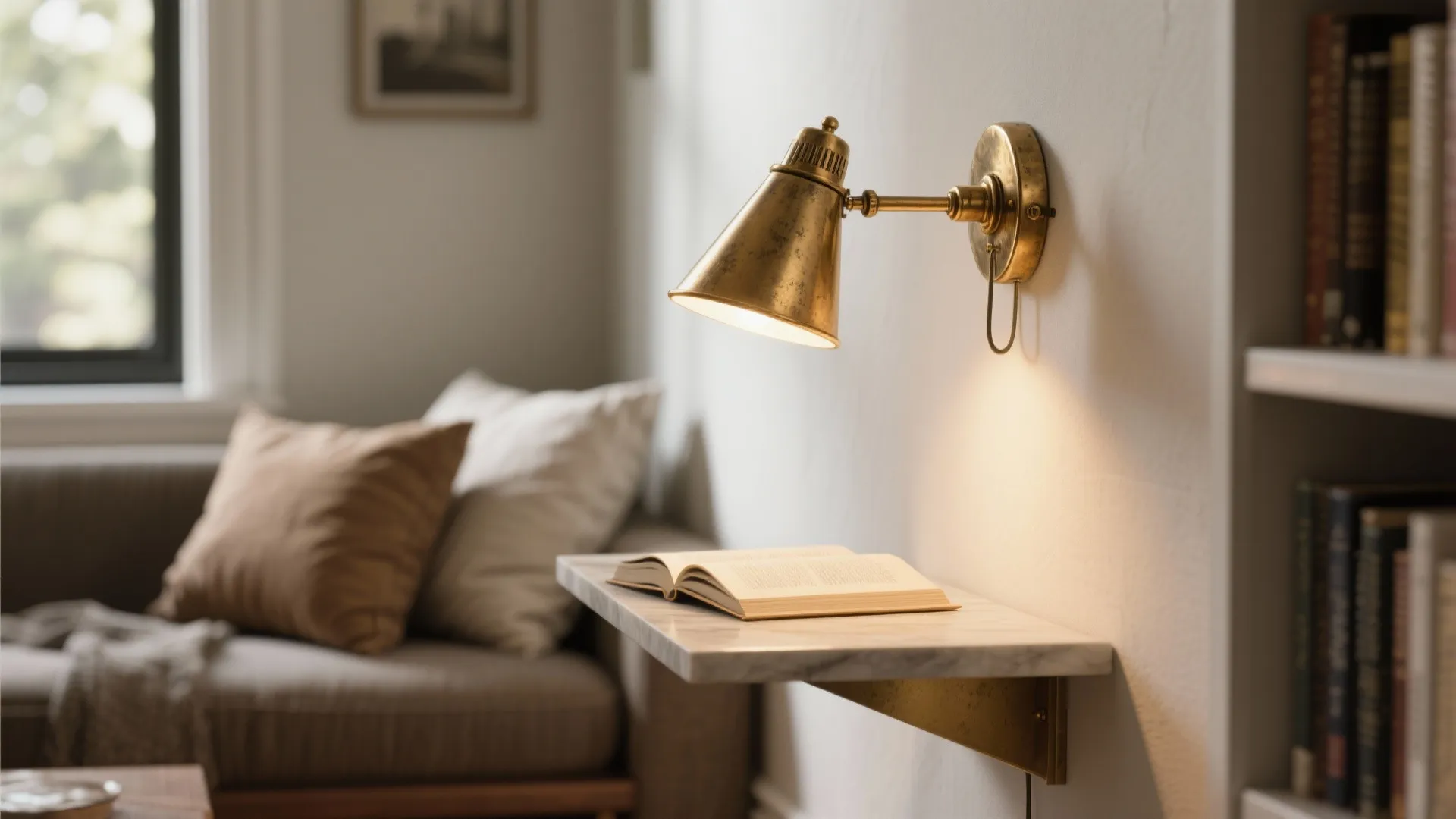1. Swing-arm sconce with brass accents