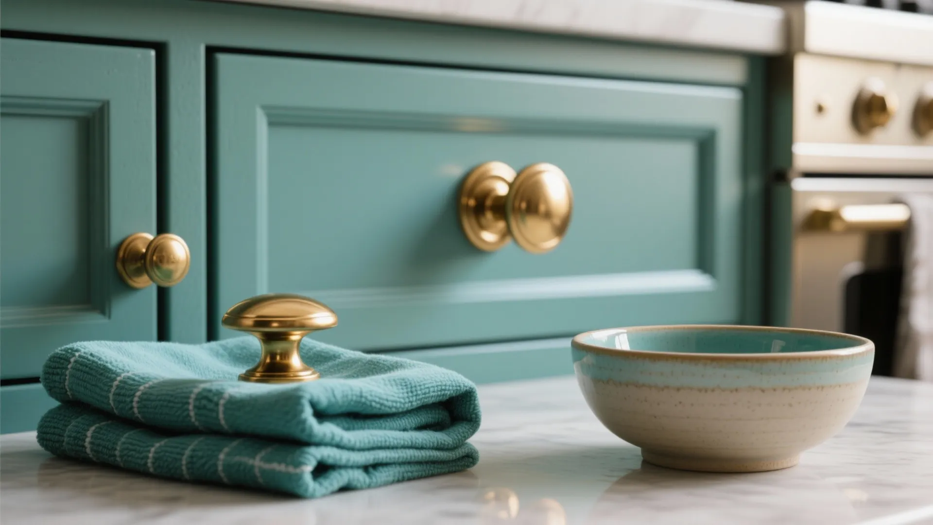 4. Coordinate blue towels with hardware and accents