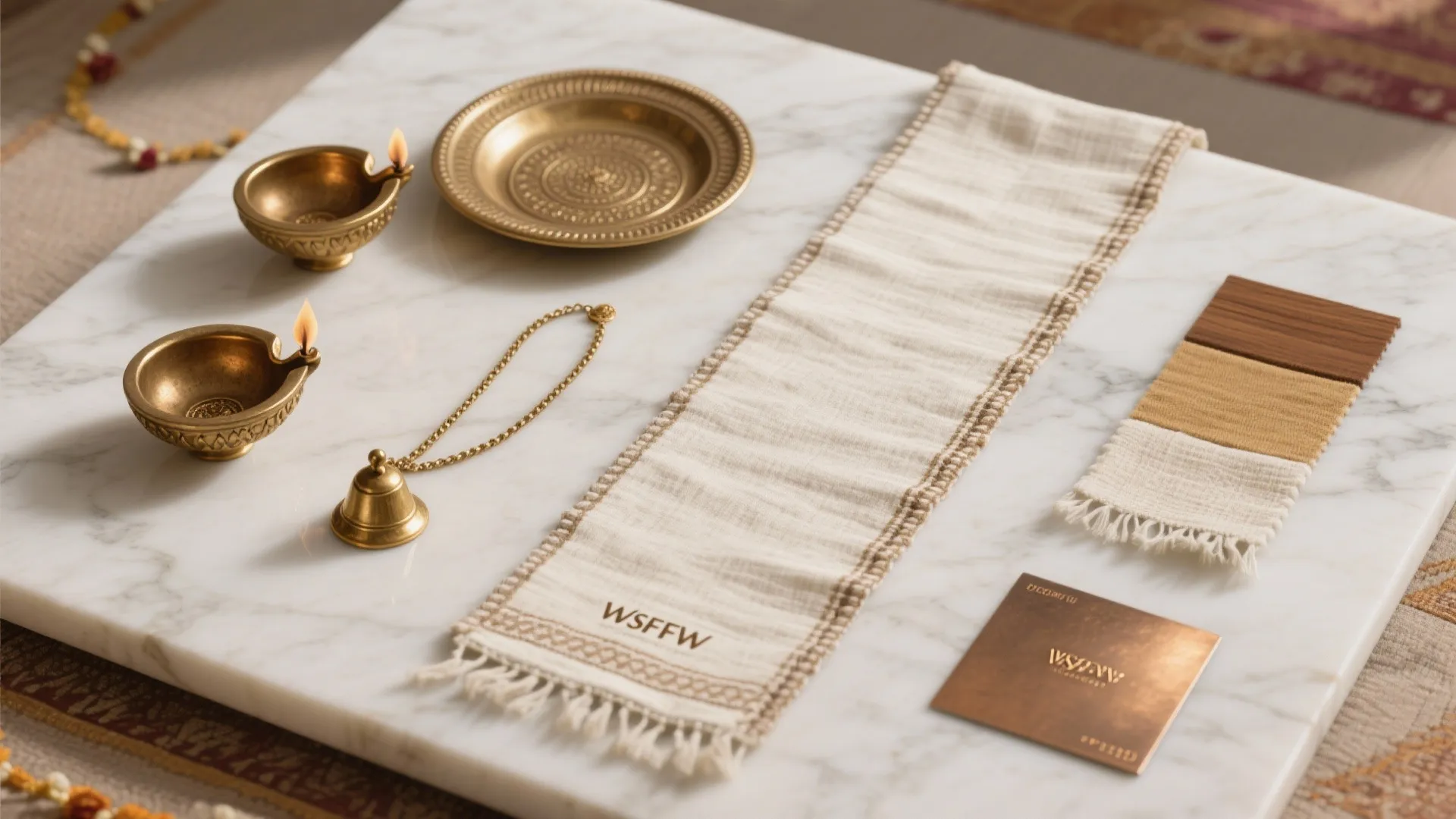 Brass accents and handcrafted textiles