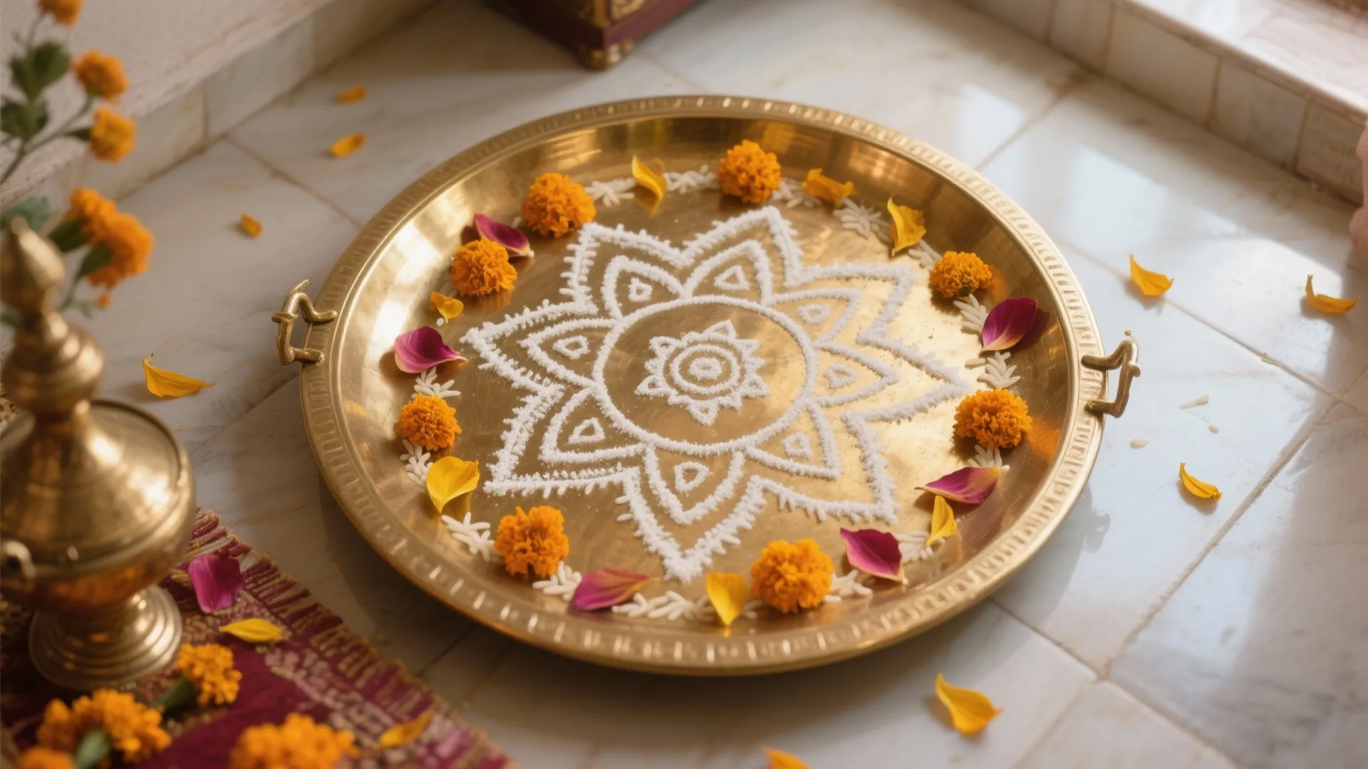 Idea 5: Brass Thali Rangoli (Portable)