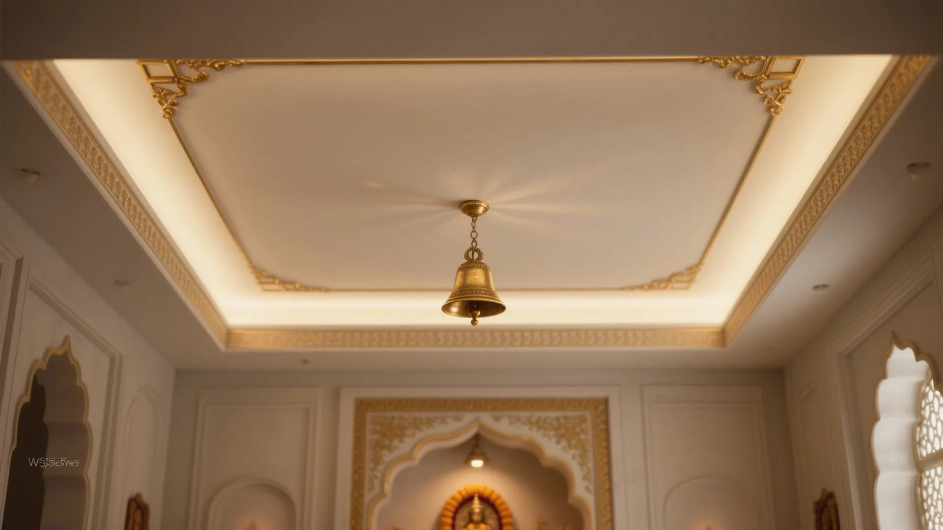 2) Slim Tray Ceiling with Brass Inlay and a Bell Pendant