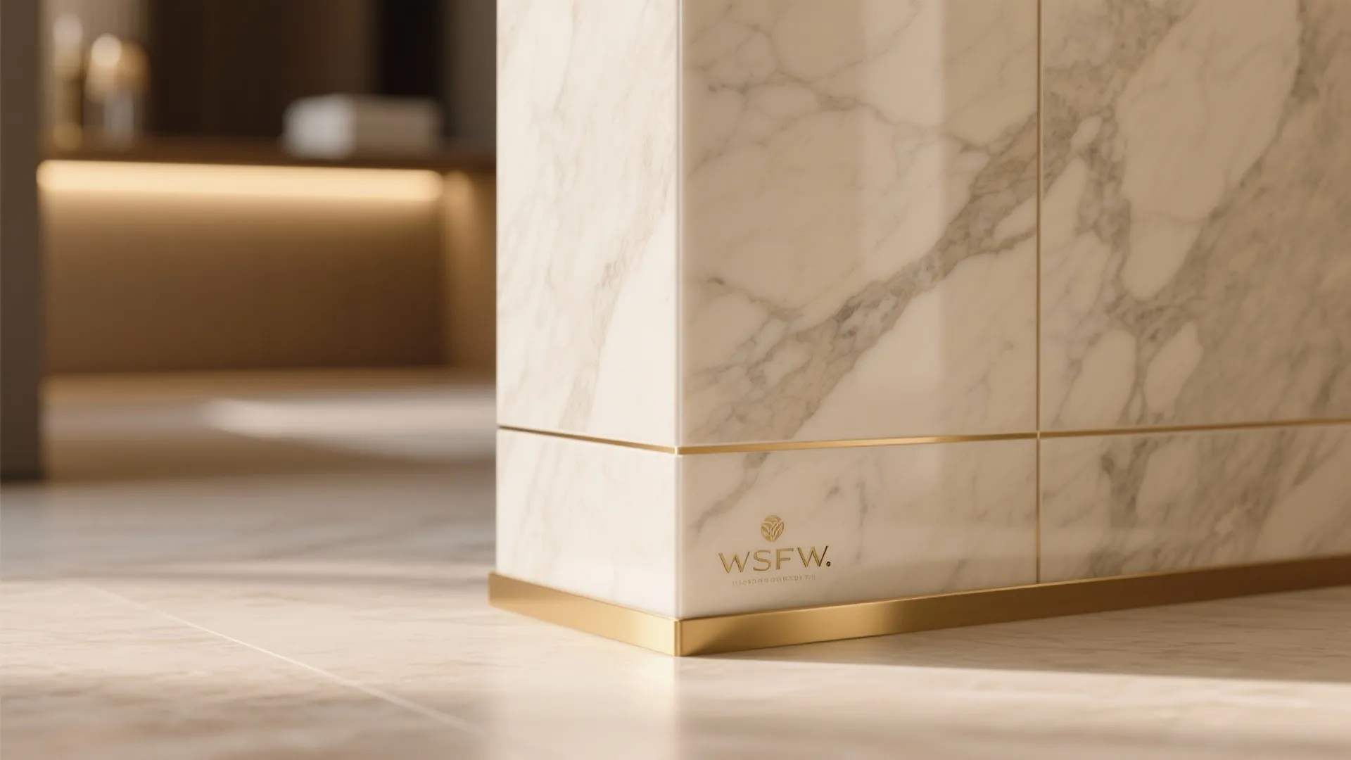 Marble-Look Porcelain with Brass Trims