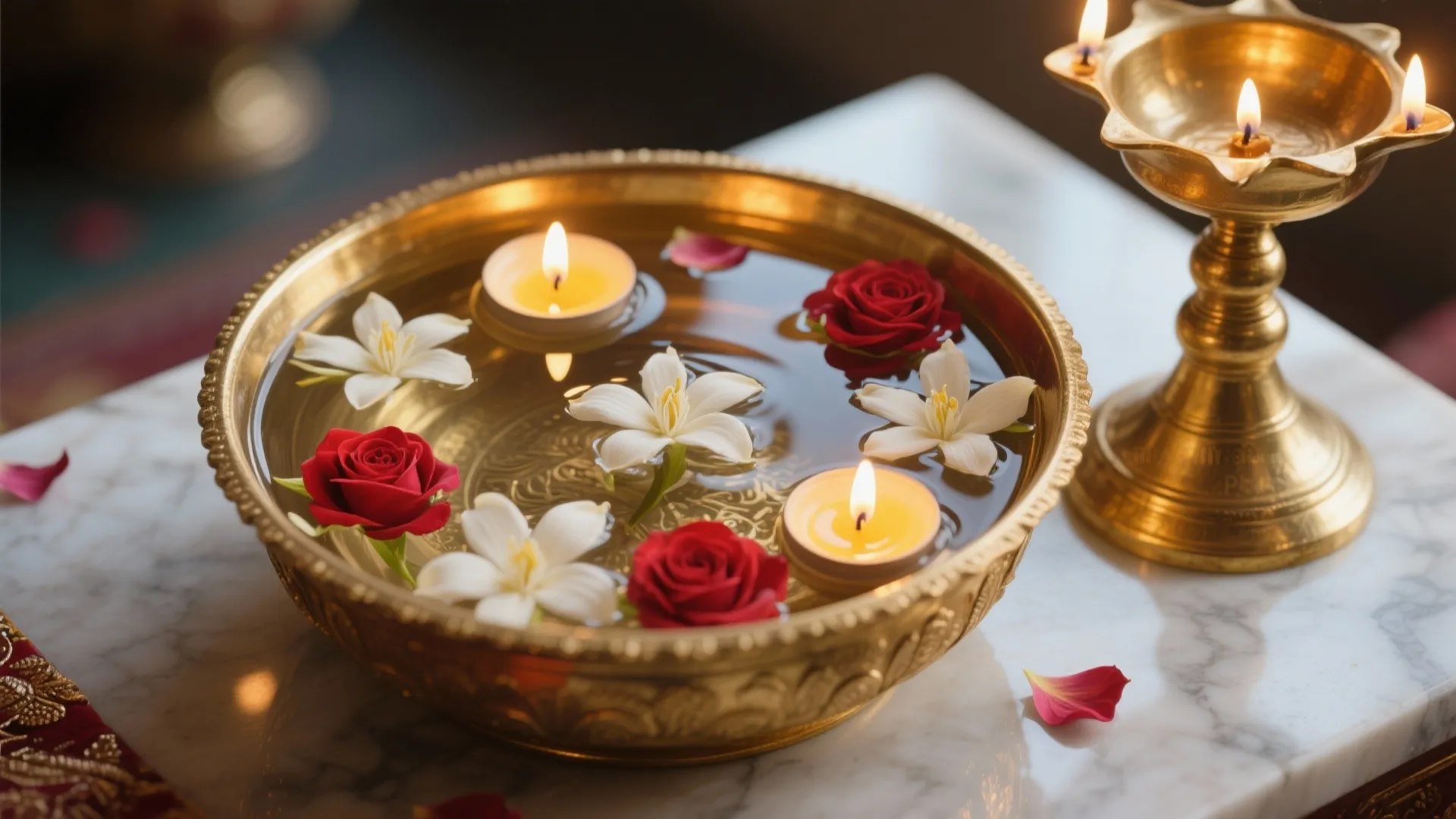 Brass Lamps, Urli Bowls & Floating Florals