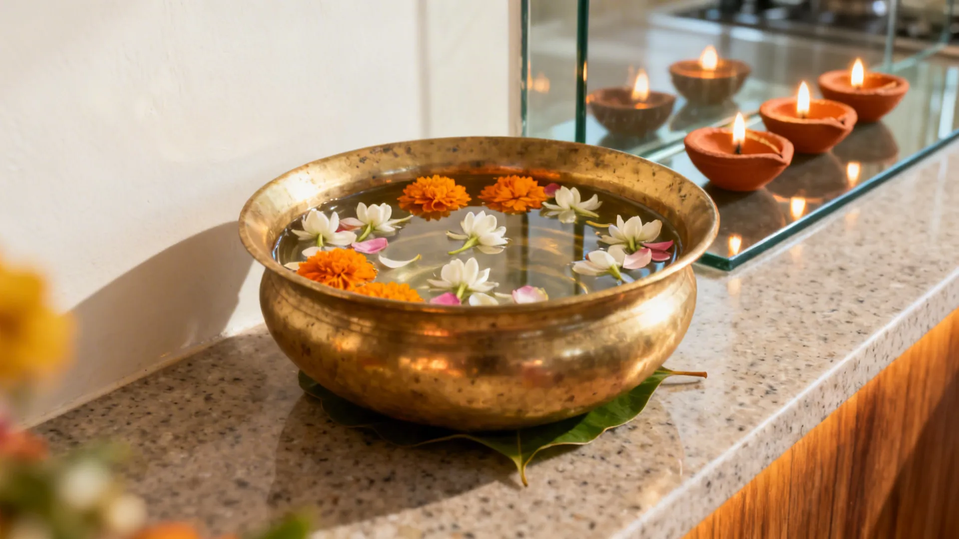 Kerala Brass Uruli Centerpiece Glow