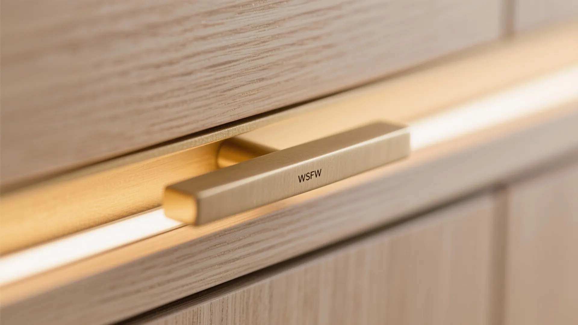 Calm material palette: wood, brass, and soft lighting