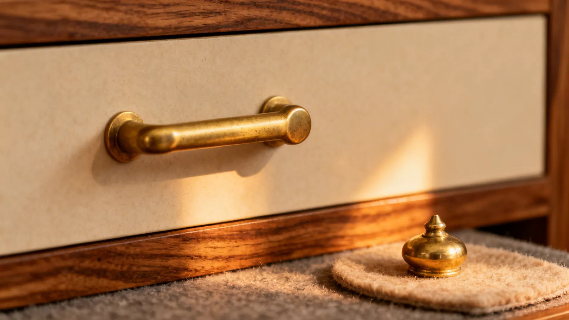 Brass accents and warm wood cabinetry