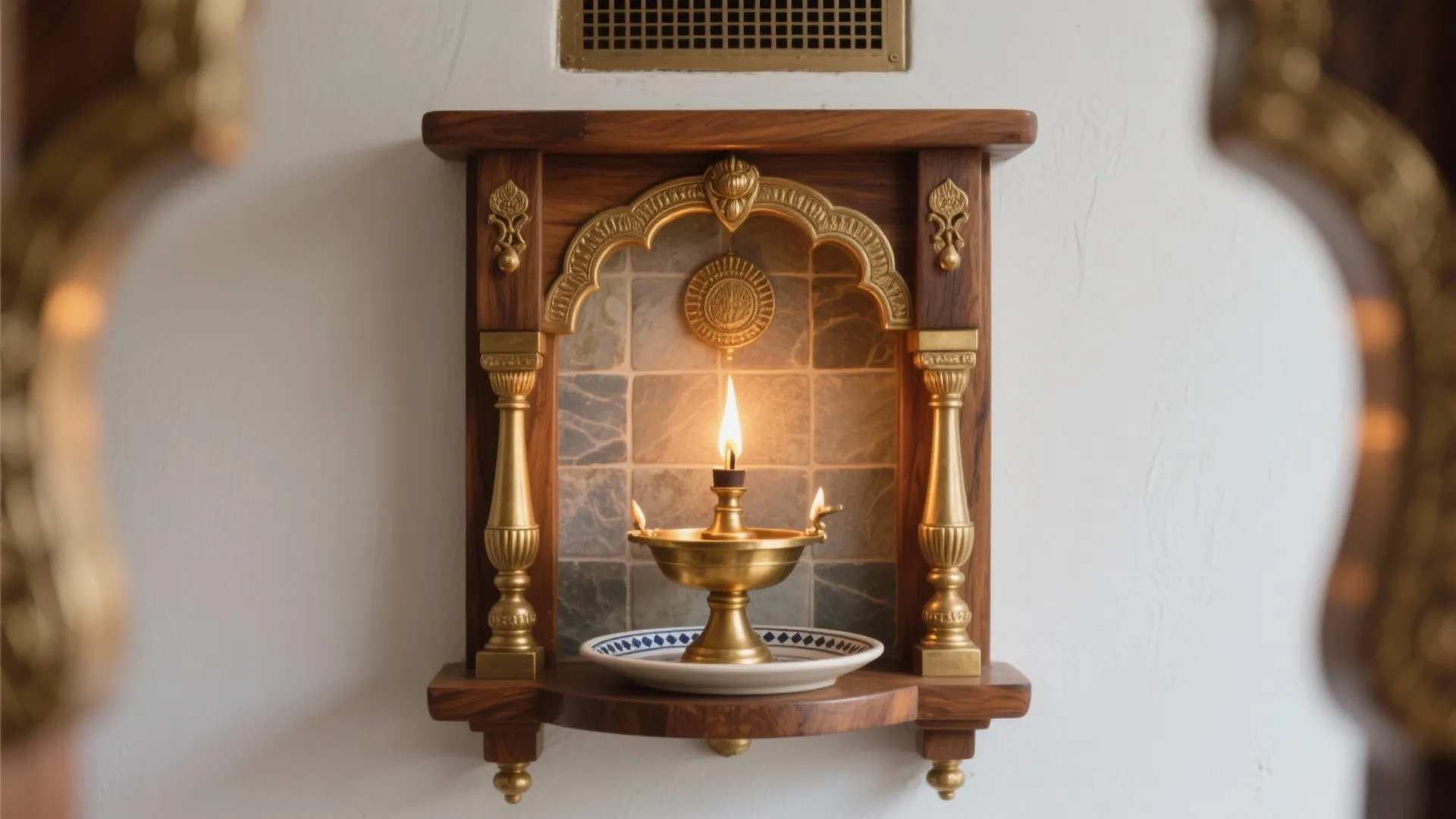 Brass and Wood Harmony with Oil-Lamp Safe Zone