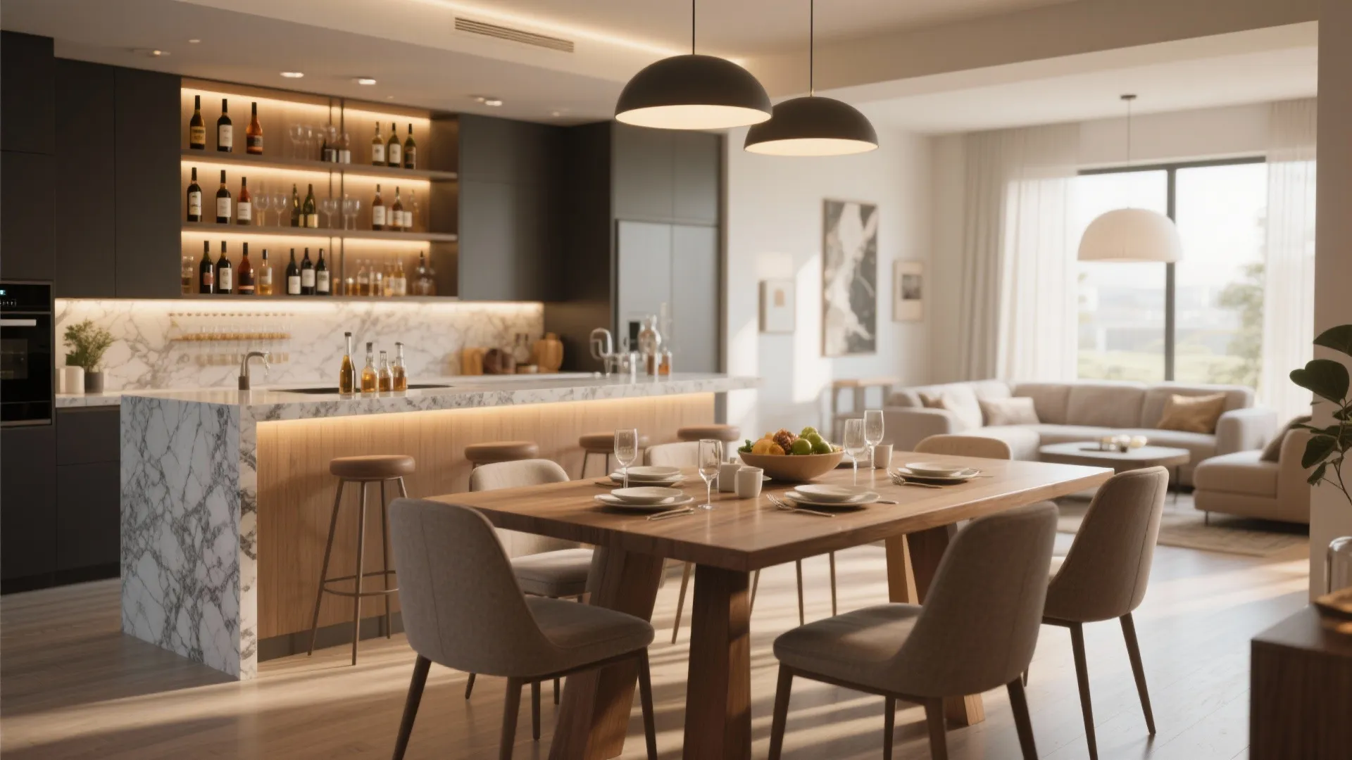 3. Breakfast Counter That Doubles as a Bar