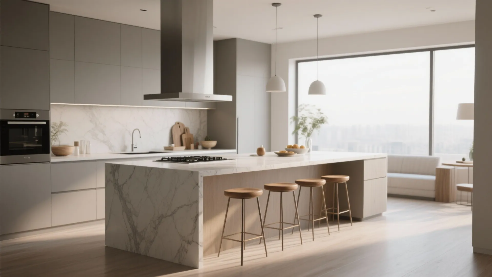 Kitchen island with breakfast bar overhang seating area