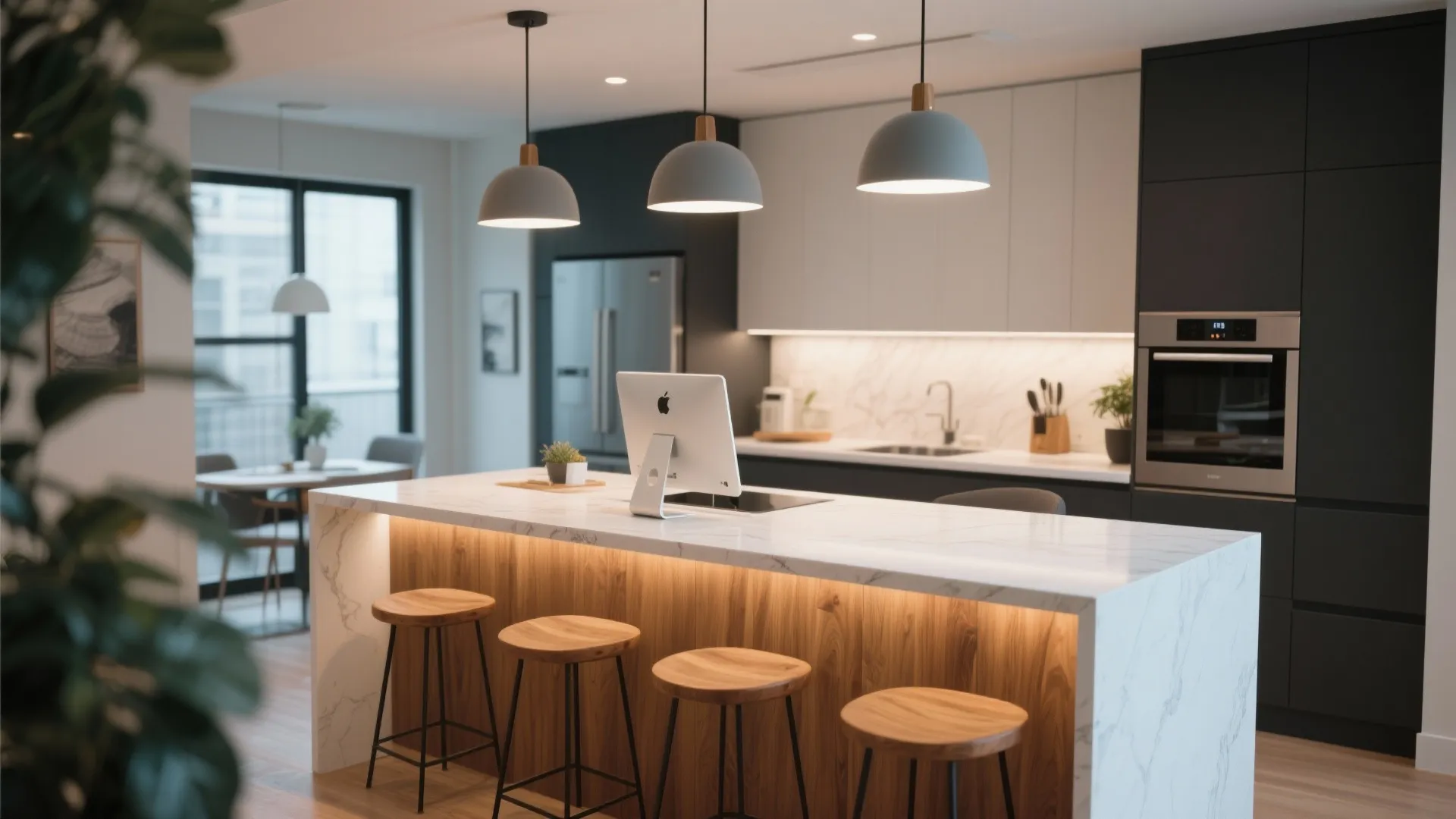 Breakfast bar extension used as a home office in a kitchen