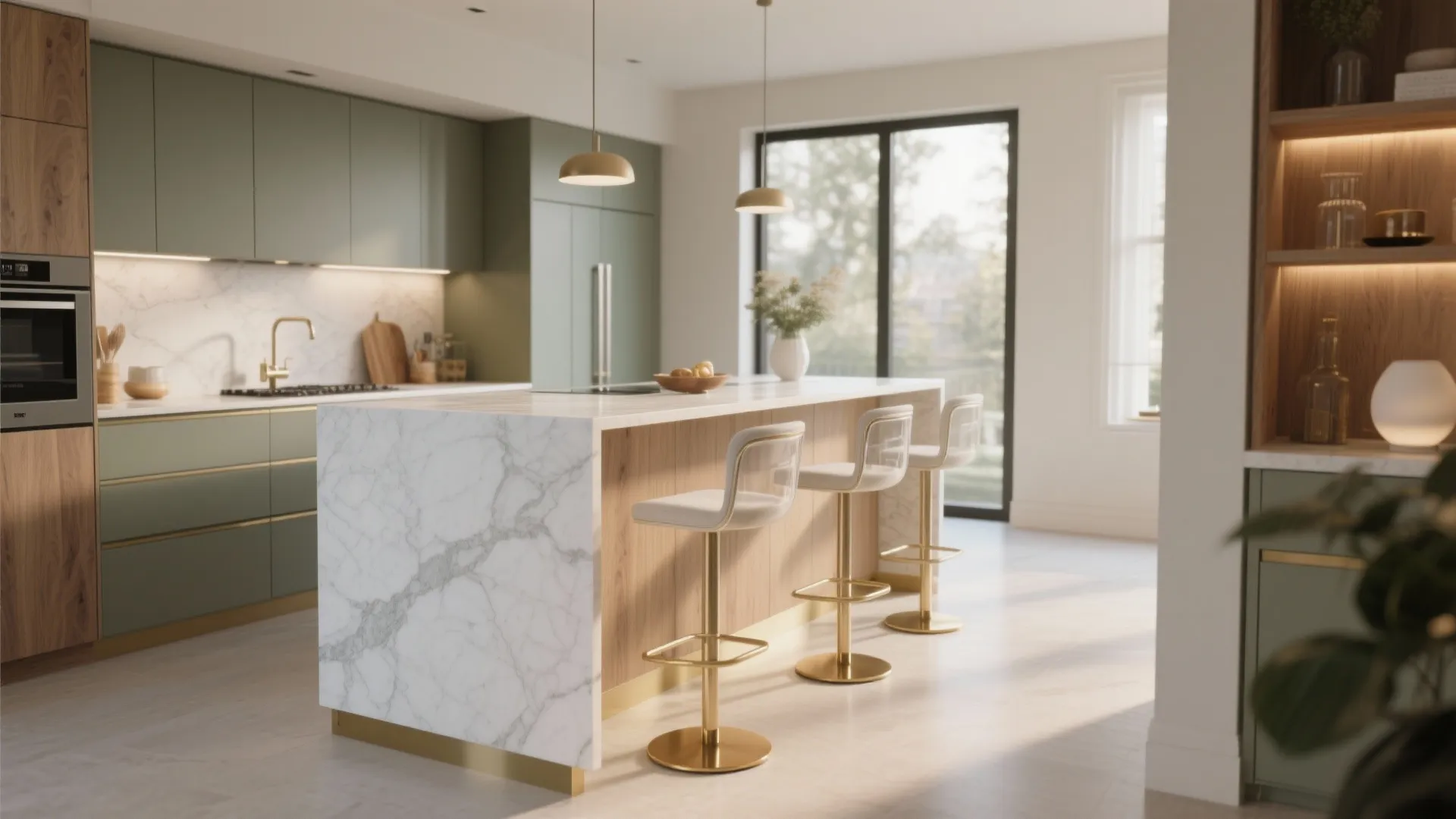 Slim breakfast bar with sculptural seating