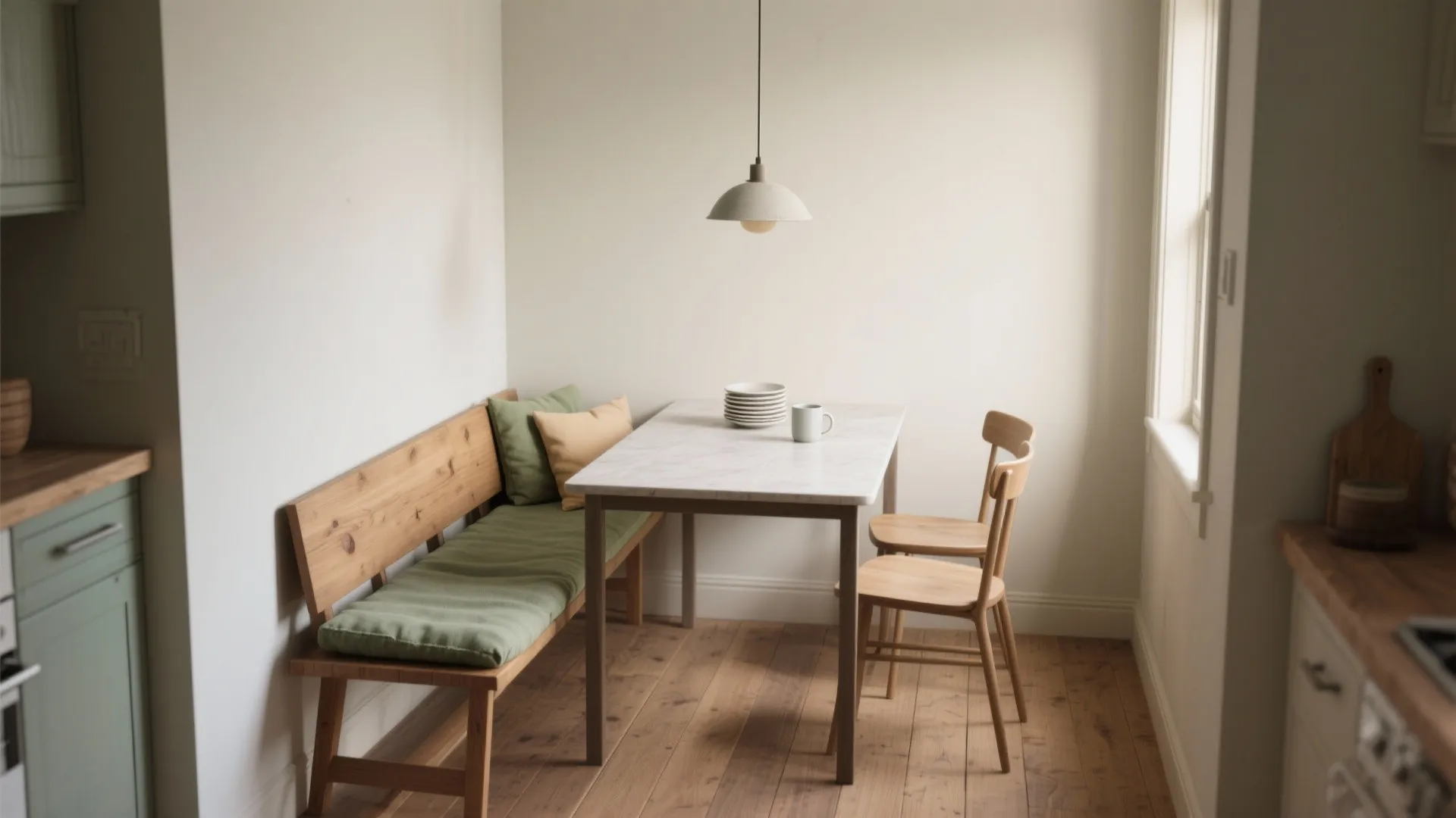 1. Breakfast Nook with a Narrow Table and Bench