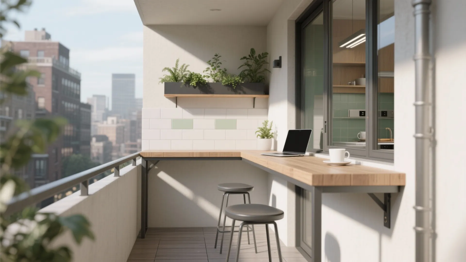 Balcony Breakfast Nook That Doubles as a Mini Office