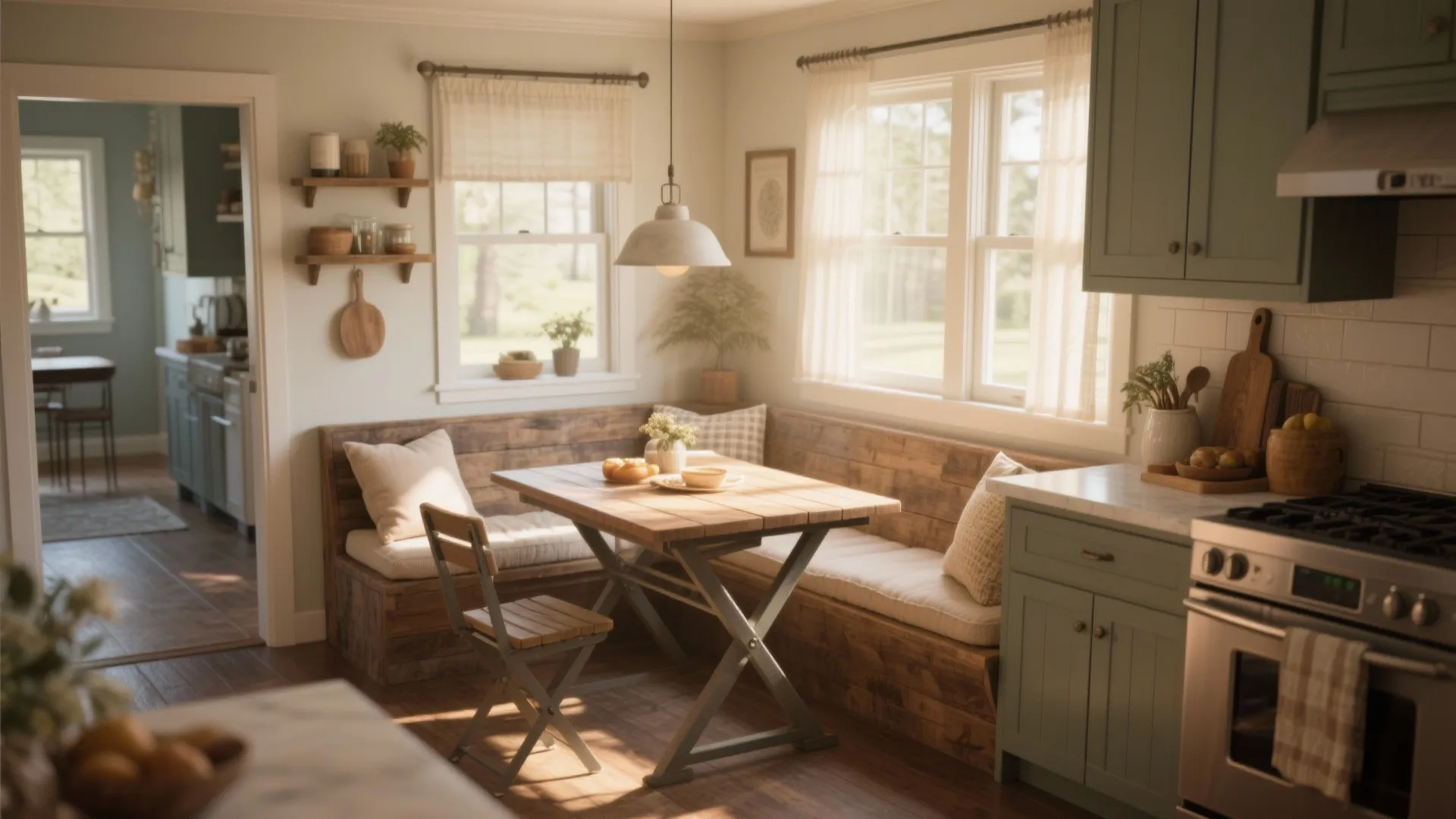 4. Corner Breakfast Nook or Drop-Down Table